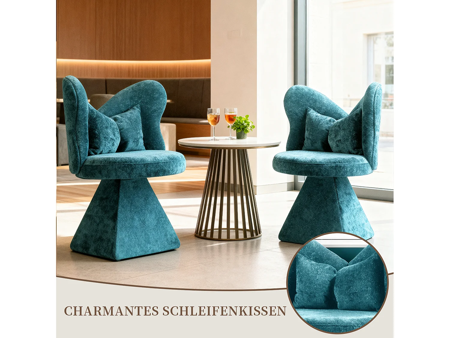 Chaise de coiffeuse pivotante avec dossier en forme de papillon, rotation à 360° et base triangulaire stable