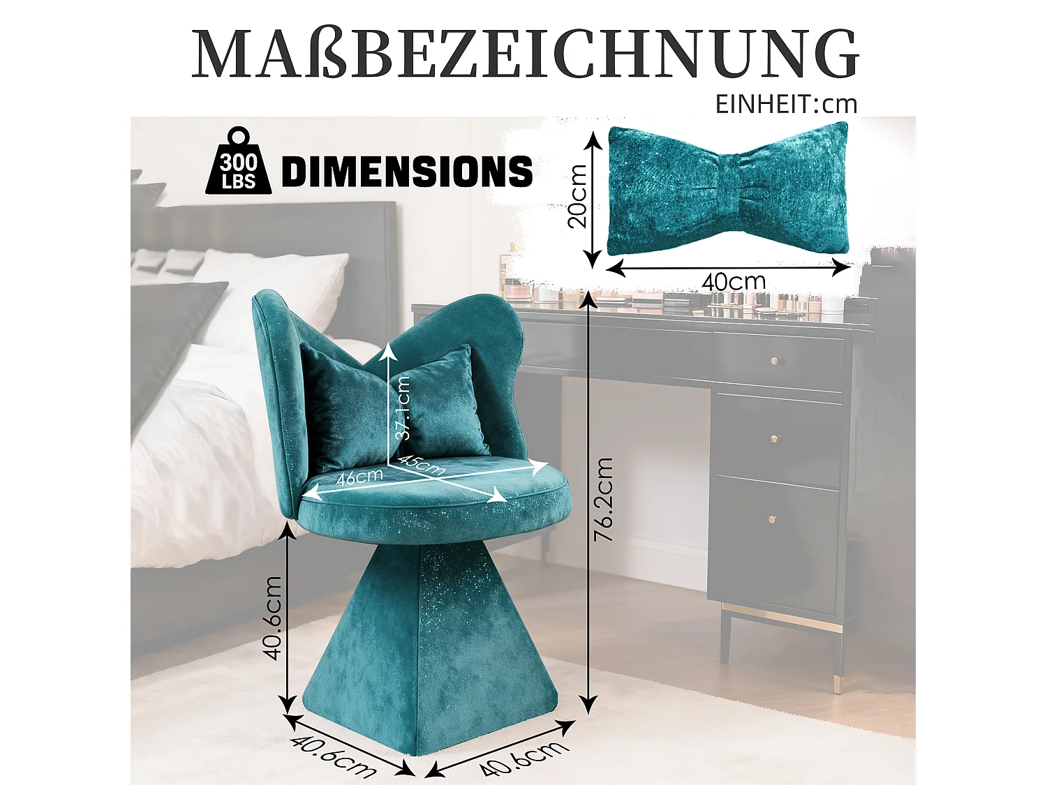 Chaise de coiffeuse pivotante avec dossier en forme de papillon, rotation à 360° et base triangulaire stable