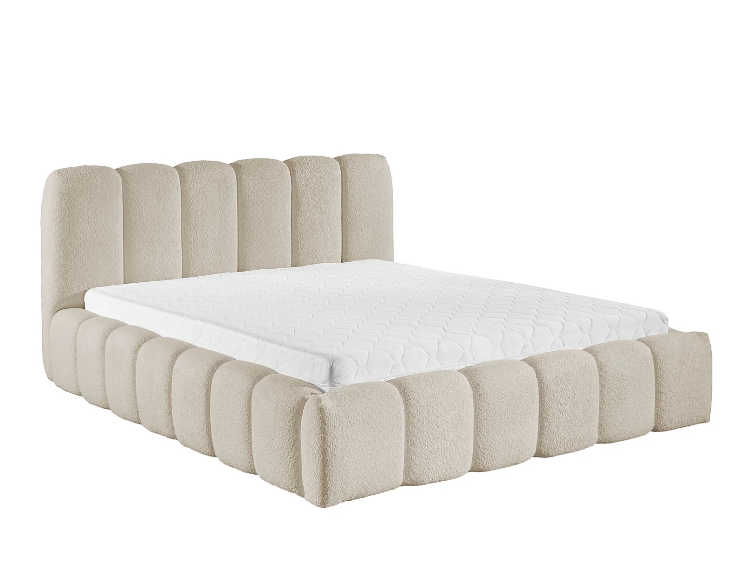 FURNISTAR Gestoffeerd bed MIA met opbergruimte 160x200|Bubble bed|Tweepersoonsbed met opbergruimte|Lattenbodem|Boxspringlook|zonder matras-Beige