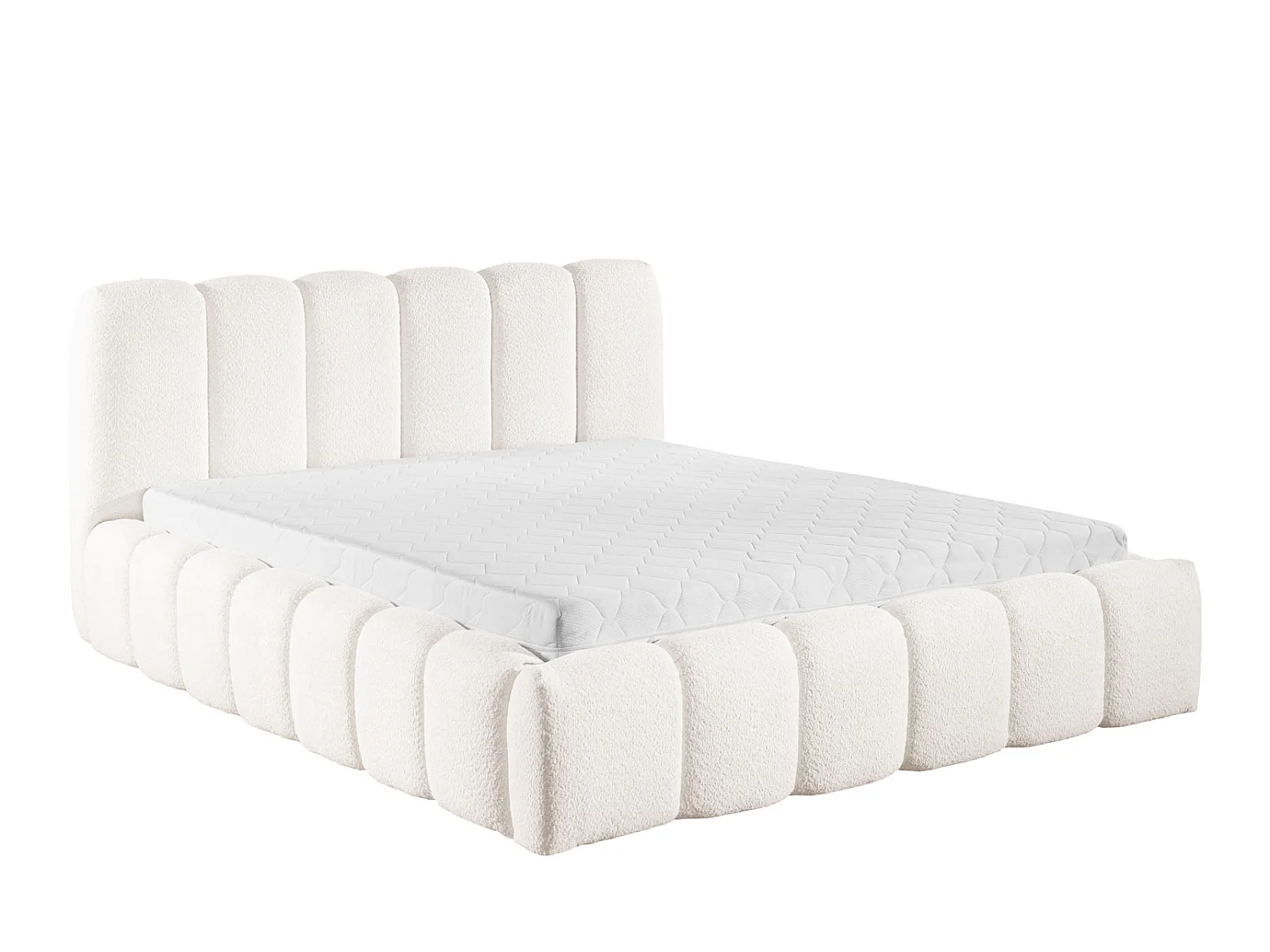 FURNISTAR Gestoffeerd bed MIA met opbergruimte 160x200|Bubble bed|Tweepersoonsbed met opbergruimte|Lattenbodem|Boxspringlook|zonder matras-Wit