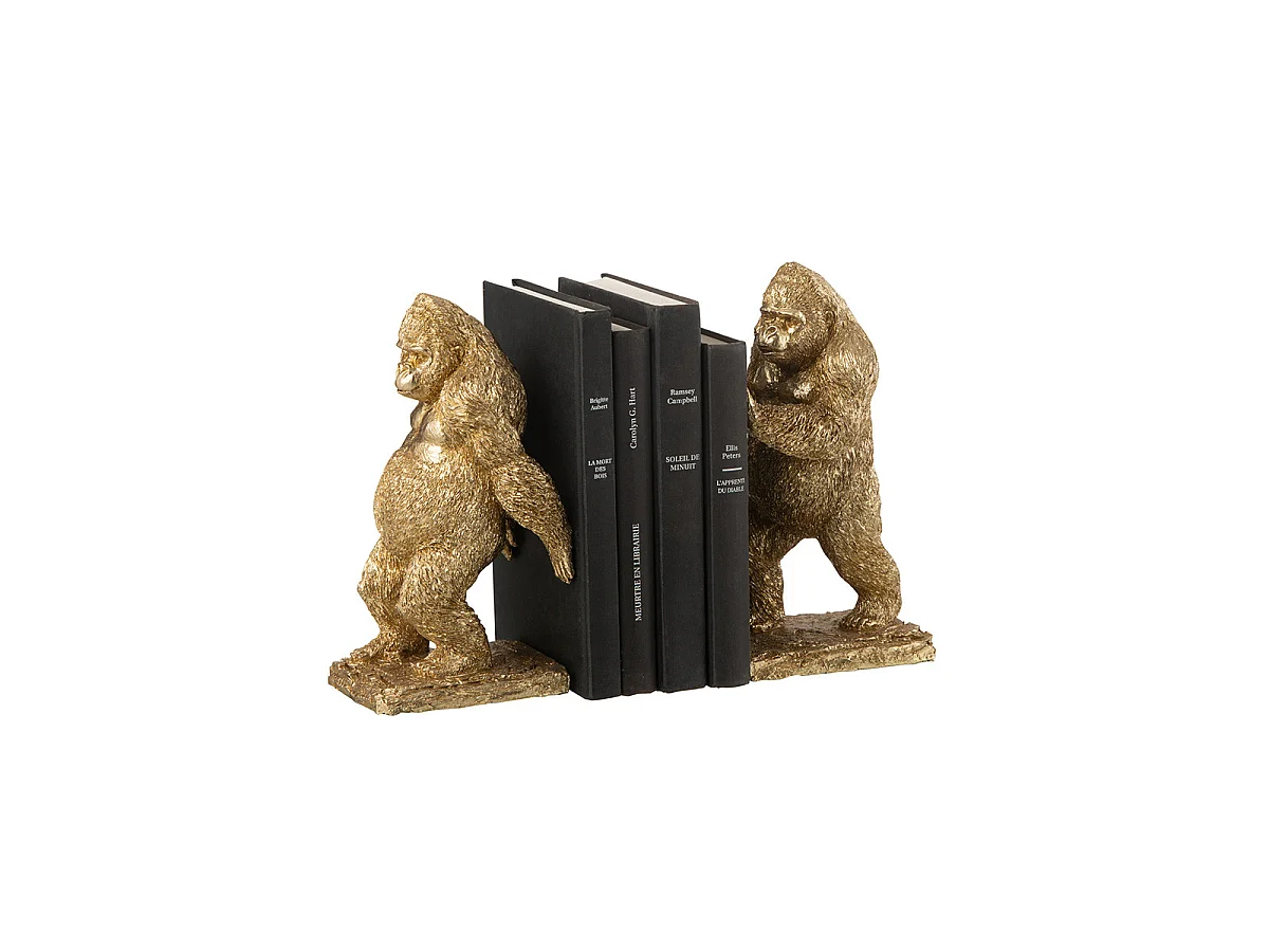 Lot de 2 Serre-Livres "Gorilles" 24cm Or