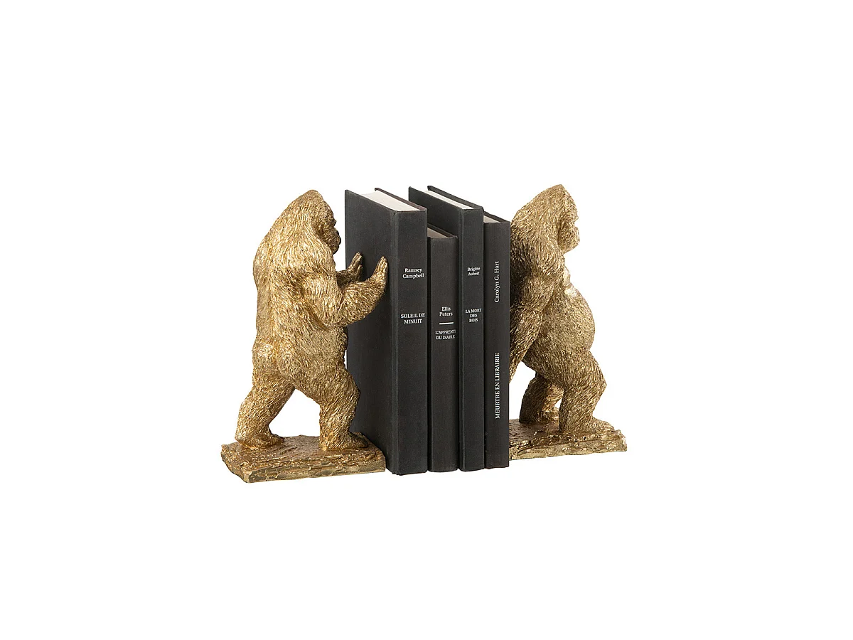 Lot de 2 Serre-Livres "Gorilles" 24cm Or