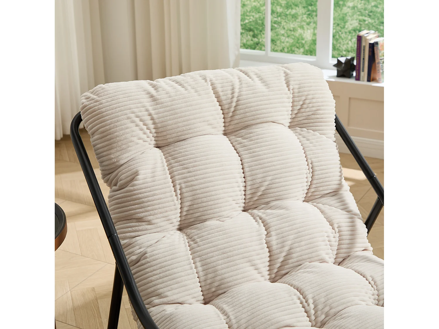 Chaise à Bascule d'Extérieur avec Repose-Pieds et Coussin Epais pour l'Assise, Structure en Acier et Corde de Sécurité