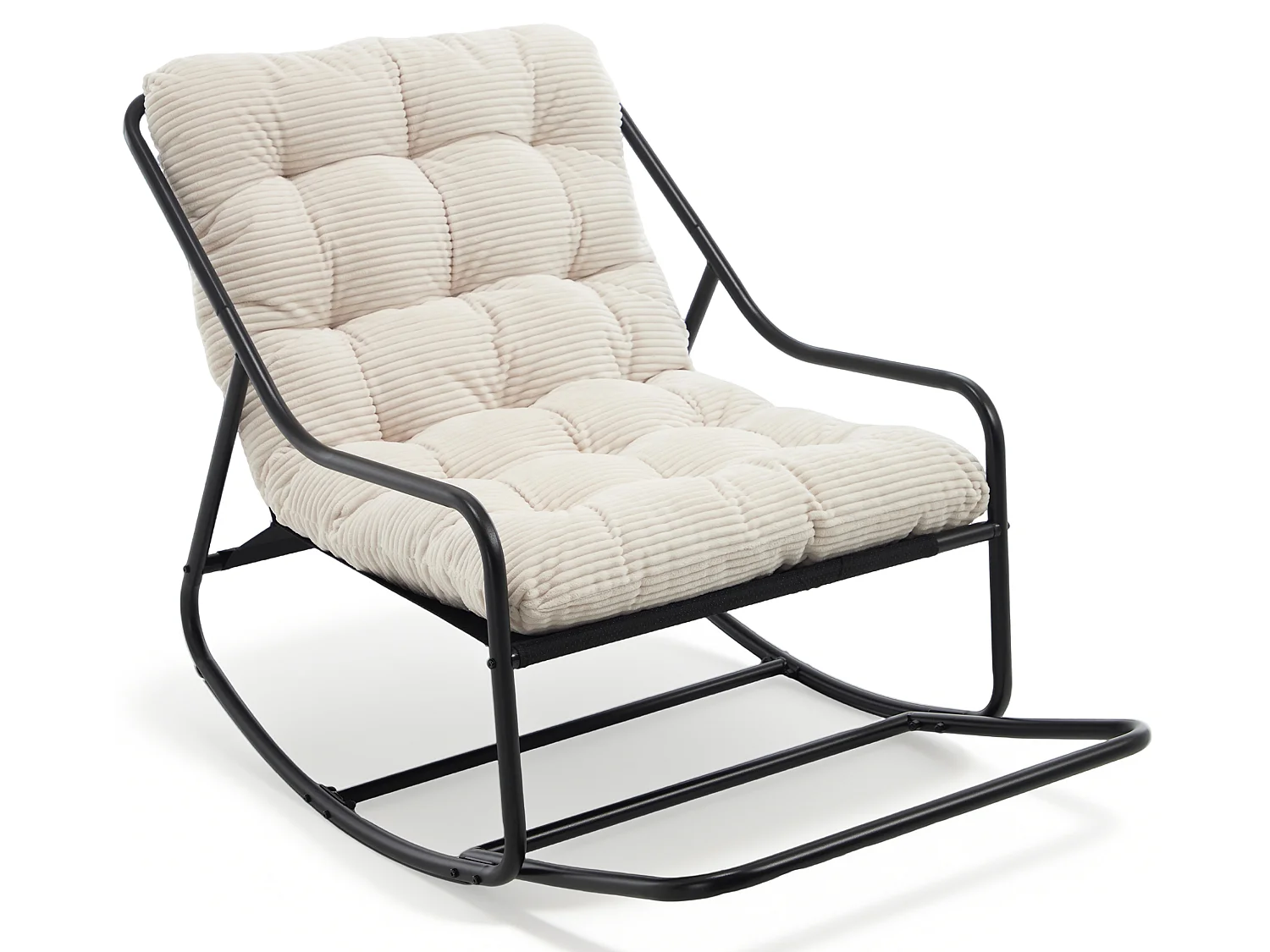 Chaise à Bascule d'Extérieur avec Repose-Pieds et Coussin Epais pour l'Assise, Structure en Acier et Corde de Sécurité