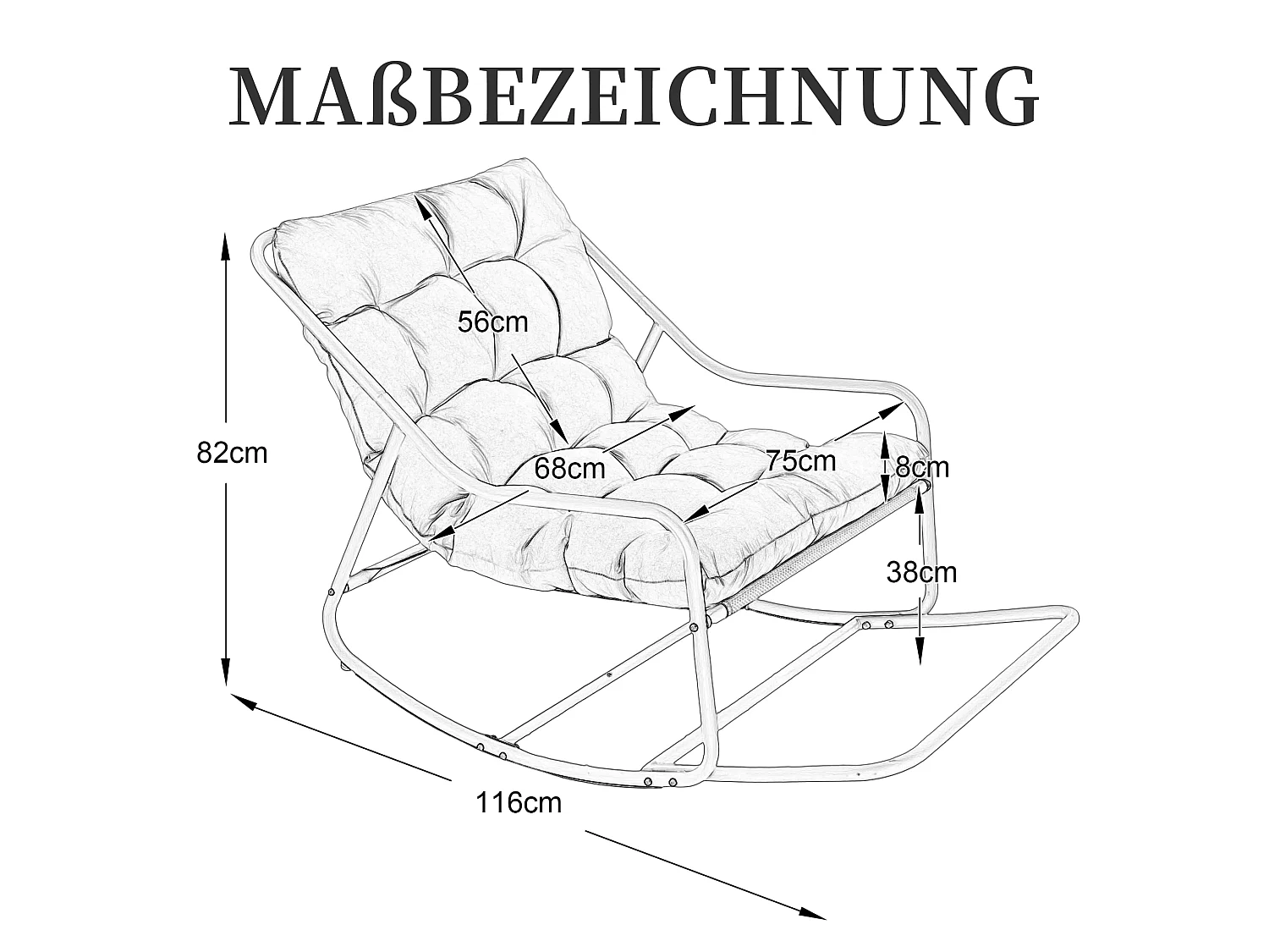 Tuinstoel met Voetenbank, Dik Zitkussen, Stalen Frame en Veiligheidskoord