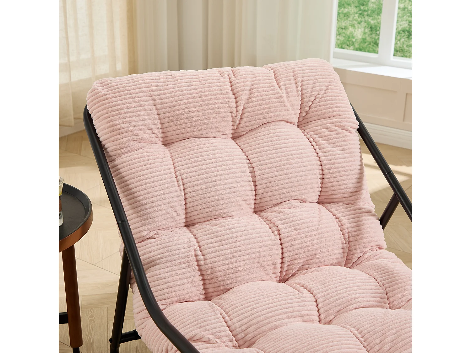 Fauteuil à Bascule d'Extérieur avec Repose-Pieds et Coussin Epais pour l'Assise, Structure en Acier et Corde de Sécurité