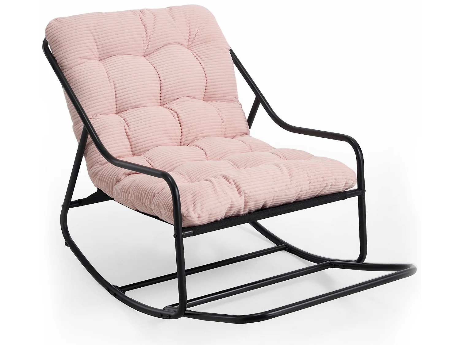 Fauteuil à Bascule d'Extérieur avec Repose-Pieds et Coussin Epais pour l'Assise, Structure en Acier et Corde de Sécurité