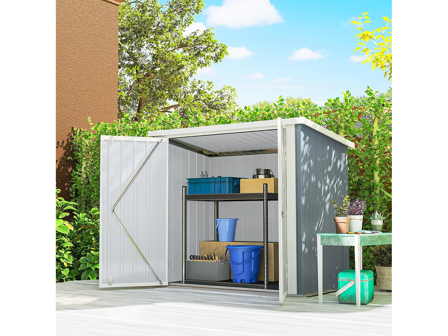 Abri de jardin 1,09 m² - 2 portes verrouillables - tôle d'acier gris clair