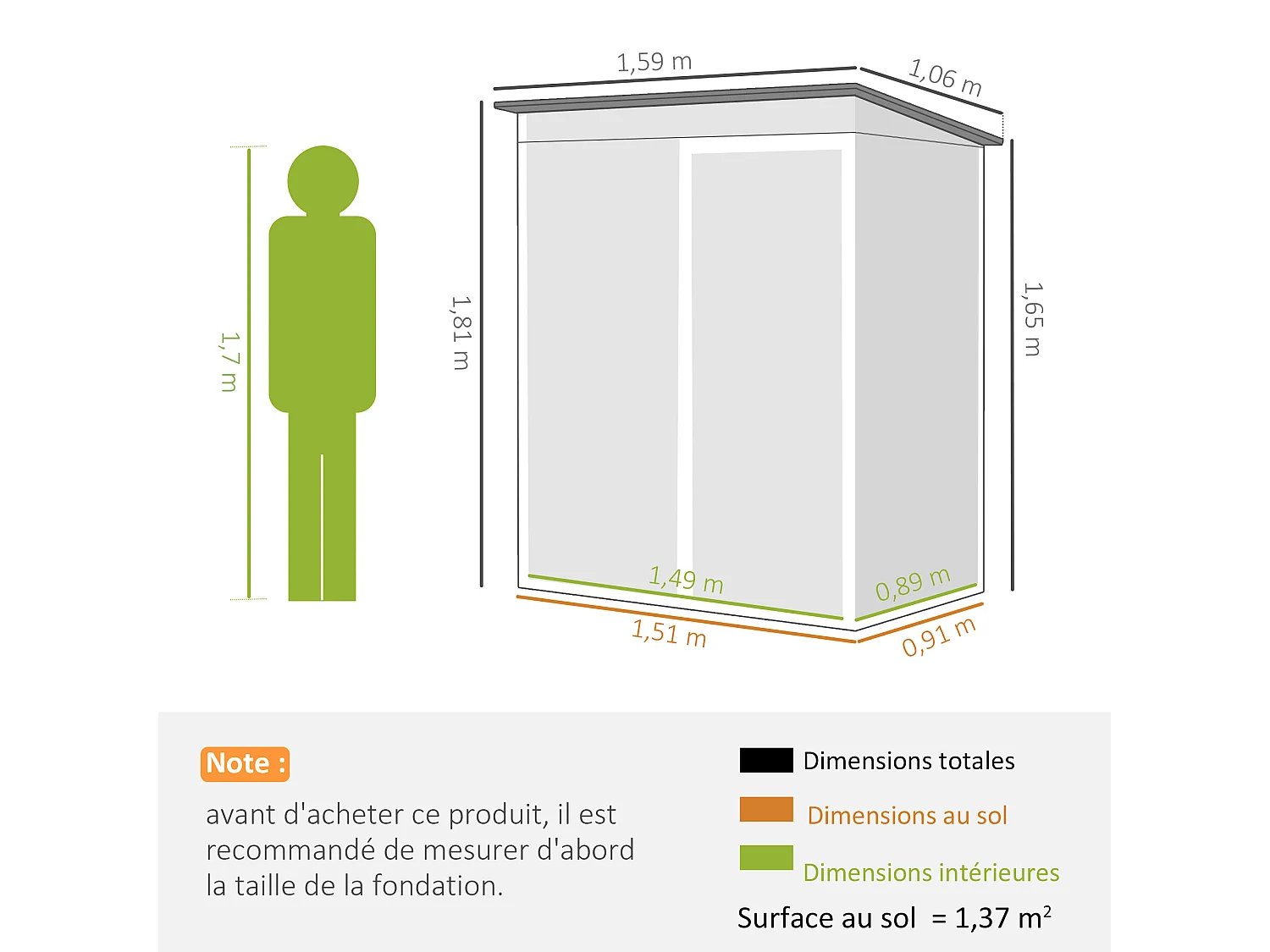 Abri de jardin métal 1,37 m² porte coulissante anthracite
