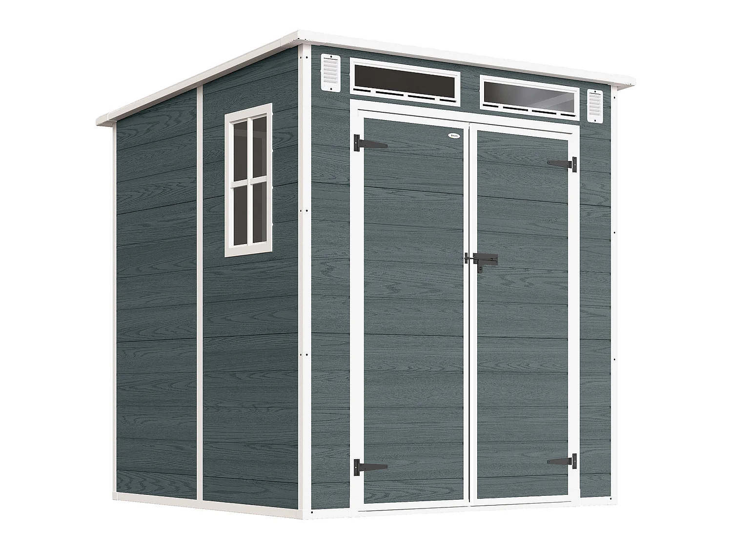 Abri de jardin 2,89 m² portes verrouillable plancher fenêtres aérations résine PP effet bois gris blanc