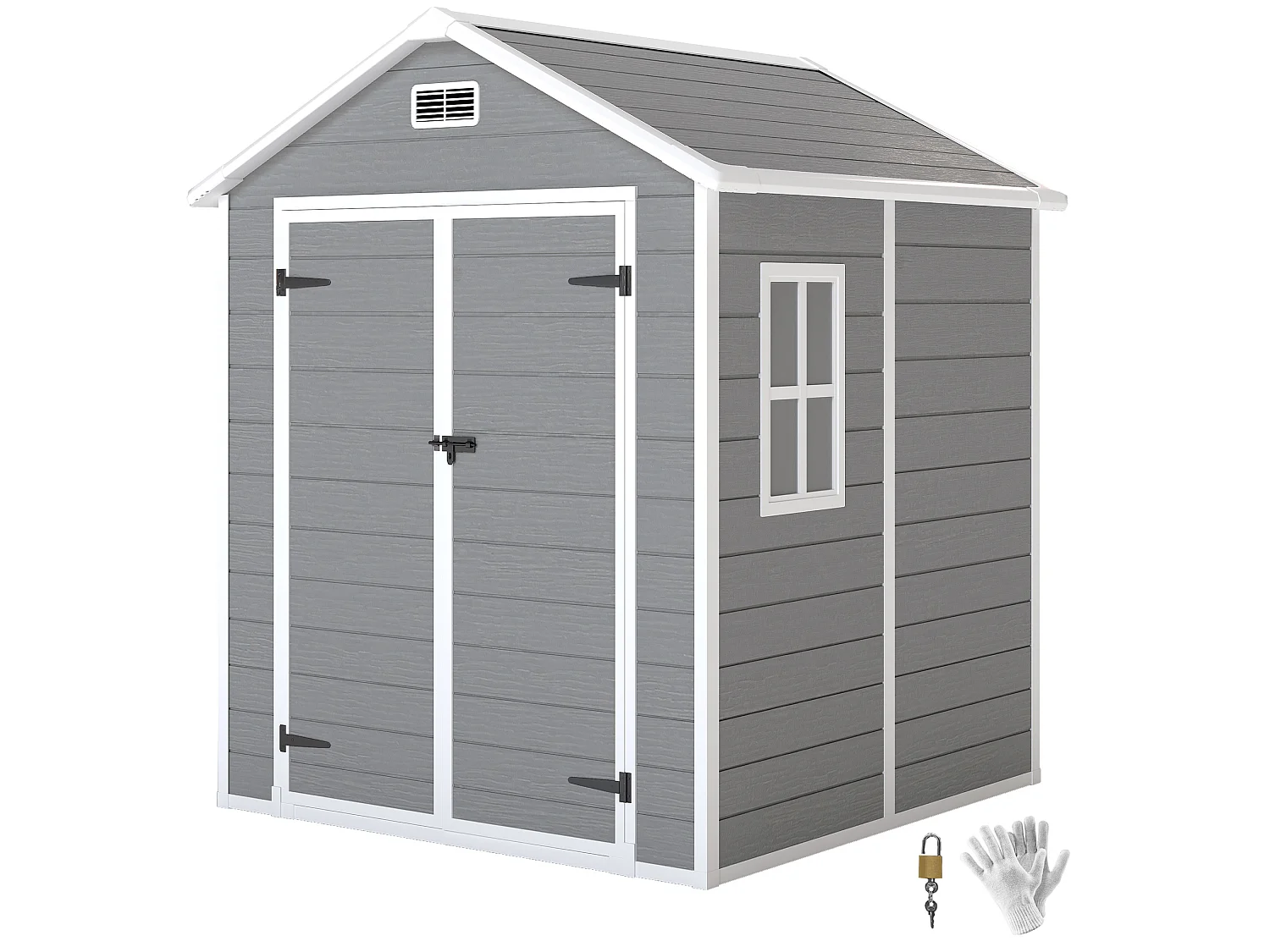 Abri de jardin surface utile 2,4m² - 182x151x219cm - fenêtre, plancher, 2 grilles ventilation - alu PP gris