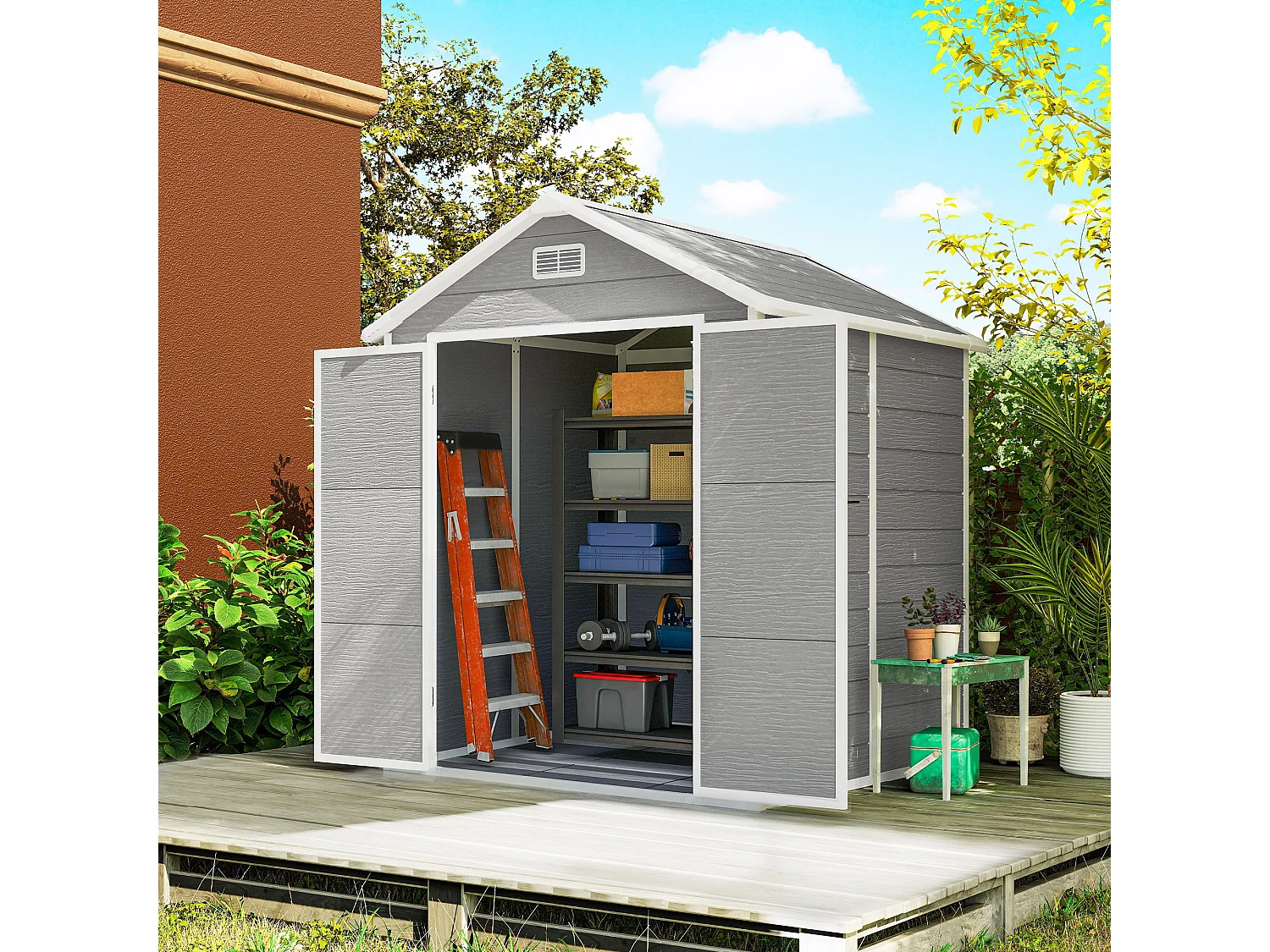 Abri de jardin surface utile 2,4m² - 182x151x219cm - fenêtre, plancher, 2 grilles ventilation - alu PP gris
