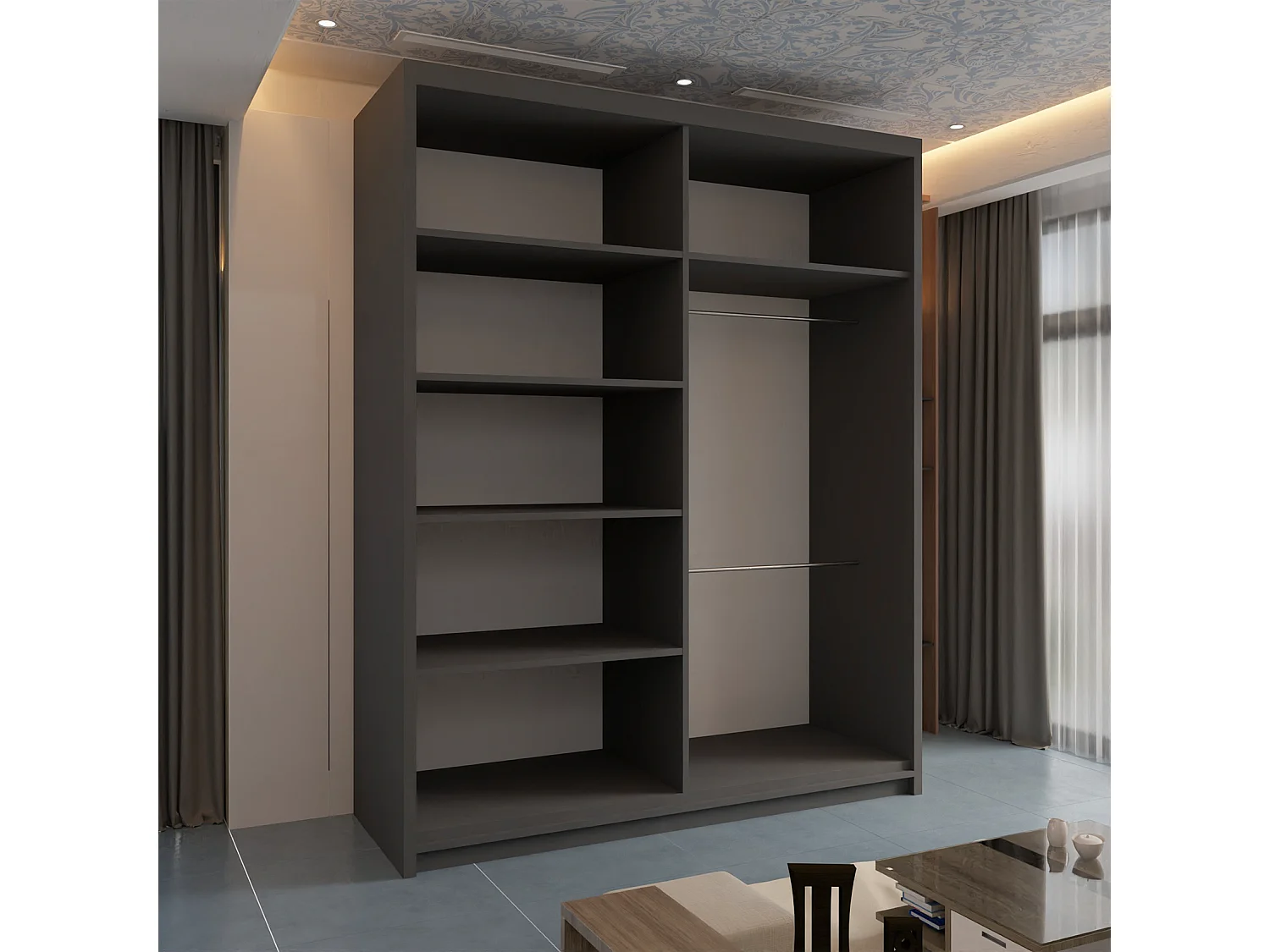 Mirrored Wardrobe with Sliding Doors - 180cm grey - Modern