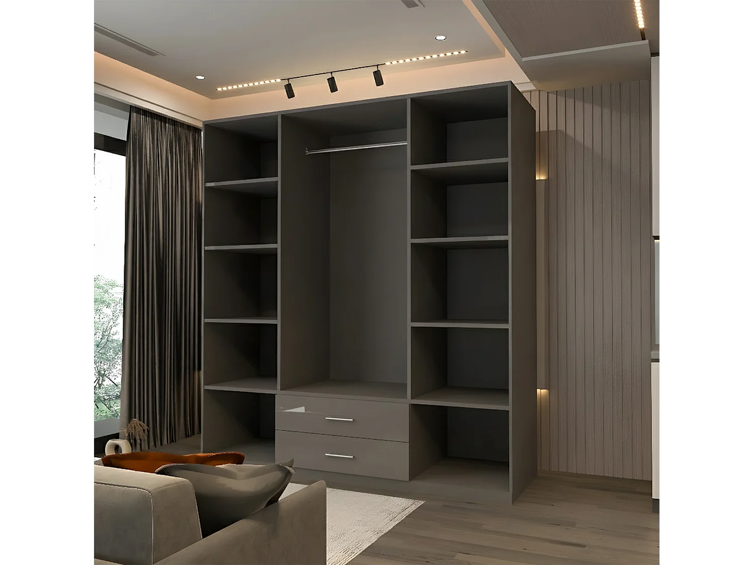 High Gloss Mirrored Wardrobe with Drawers - 120cm Grey - Valencia