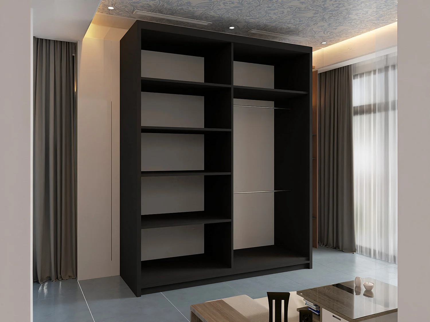 Mirrored Wardrobe with Sliding Doors - 150cm black - Modern