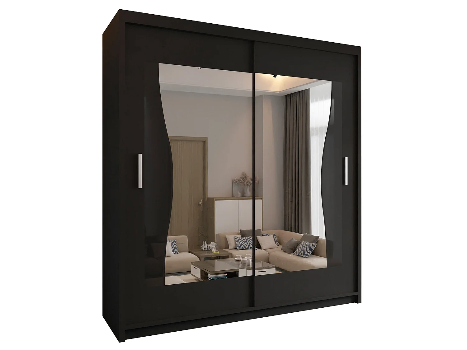 Mirrored Wardrobe with Sliding Doors - 150cm black - Modern