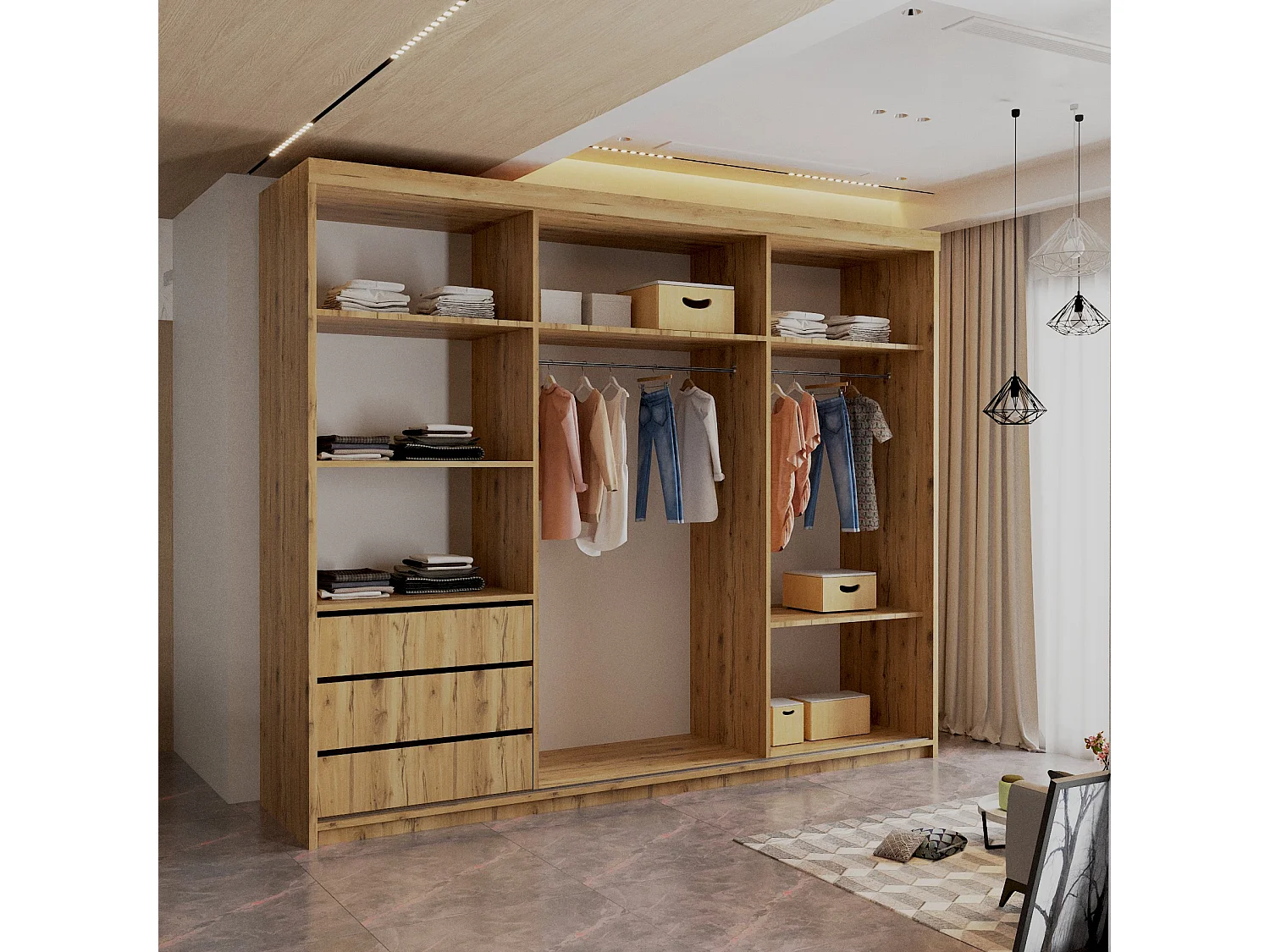 Sliding Mirrored Door Wardrobe - 250cm oak - Royal