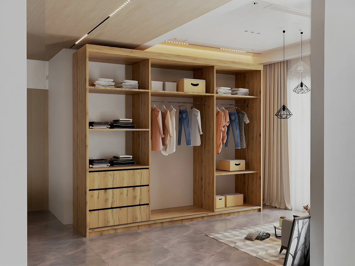 Sliding Mirrored Door Wardrobe - 250cm oak - Royal