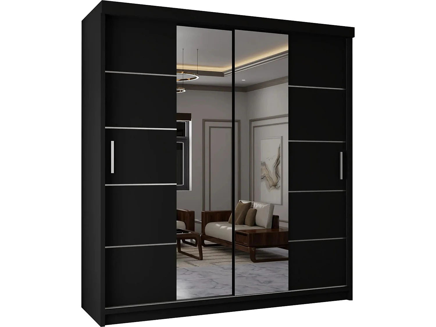 Sliding Wardrobe with Mirrored Doors - 120cm Black - Modern