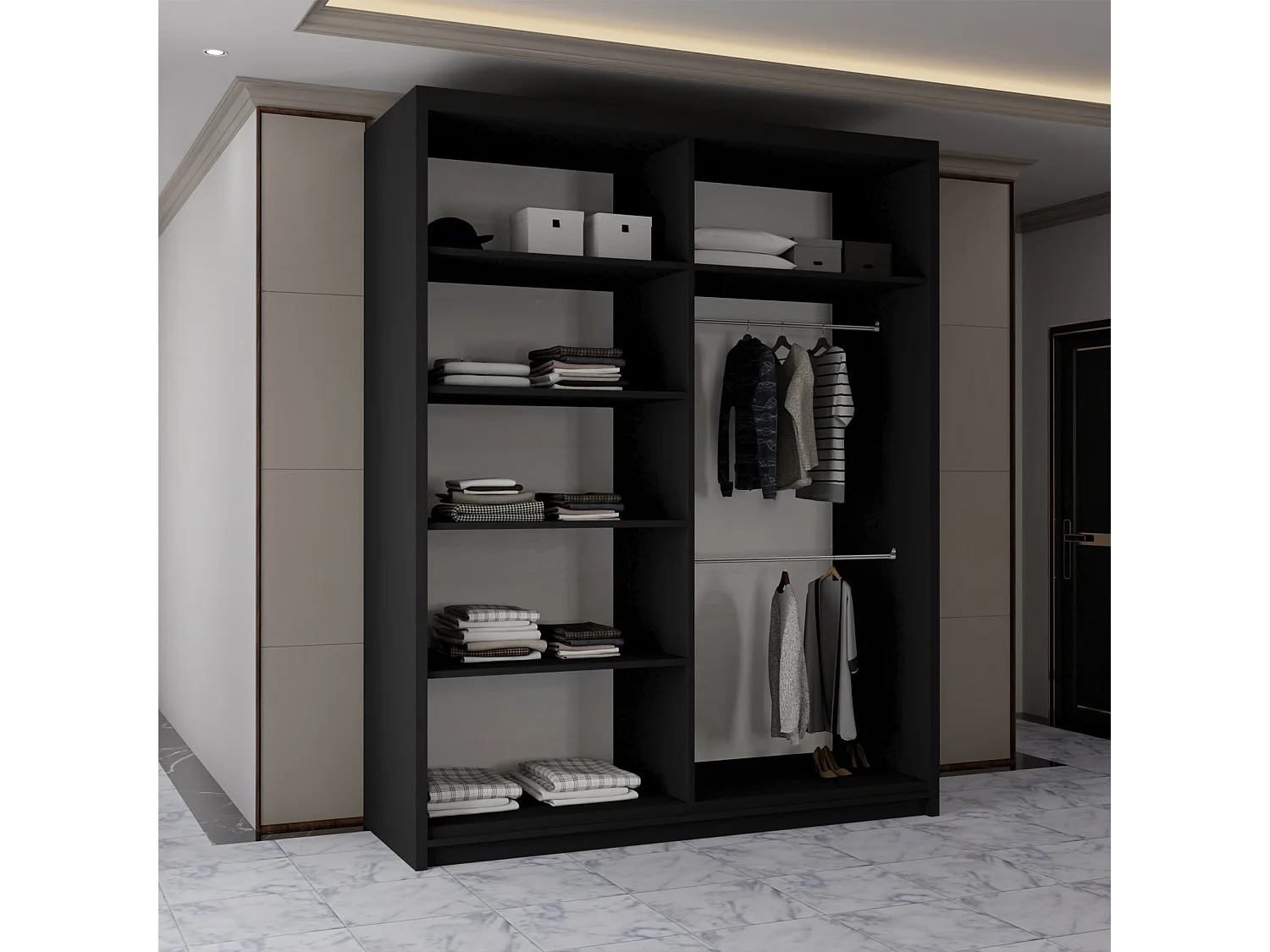 Sliding Wardrobe with Mirrored Doors - 120cm Black - Modern