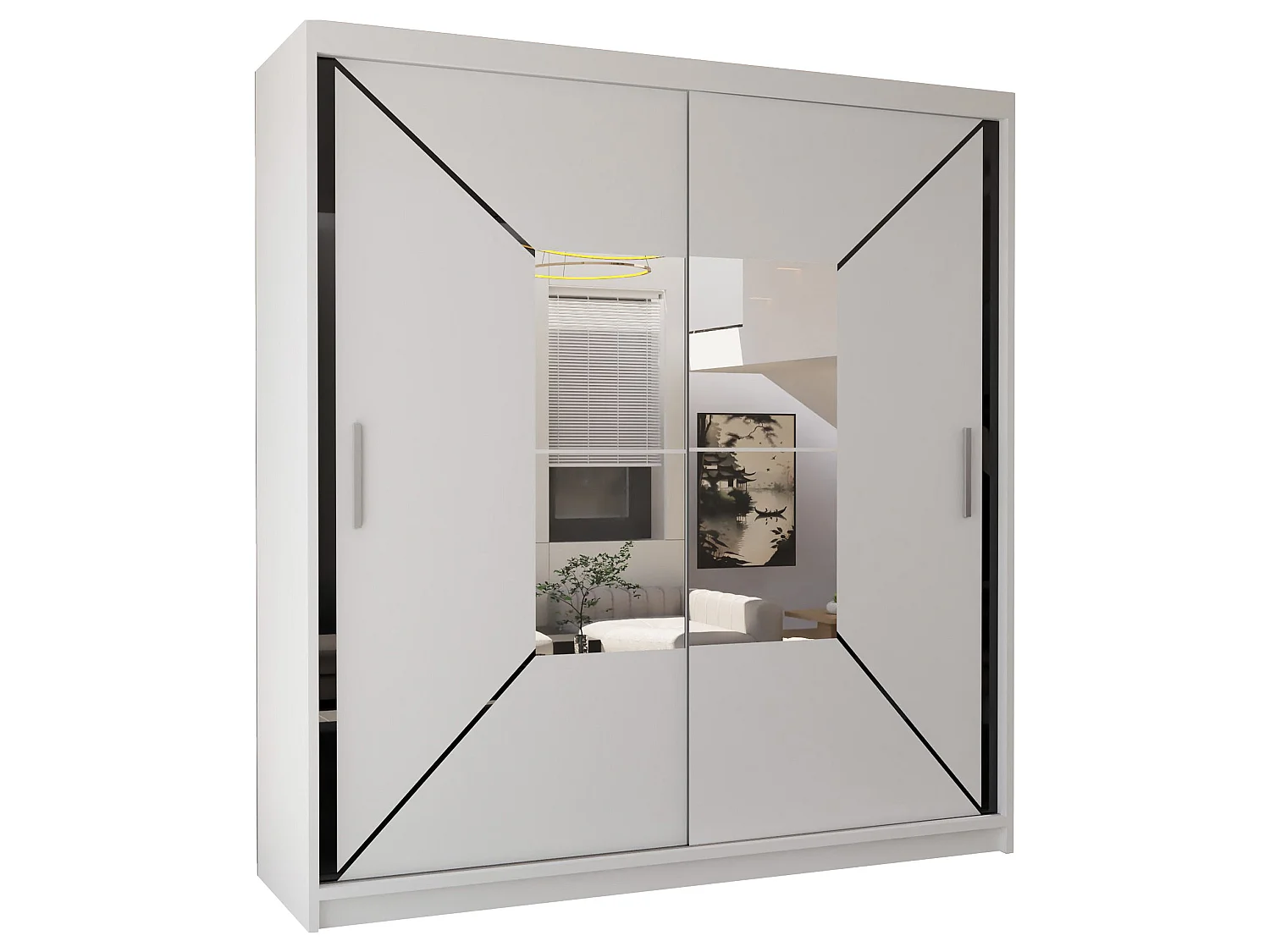 Sliding Wardrobe with Mirror Door - 150cm white - Stylish