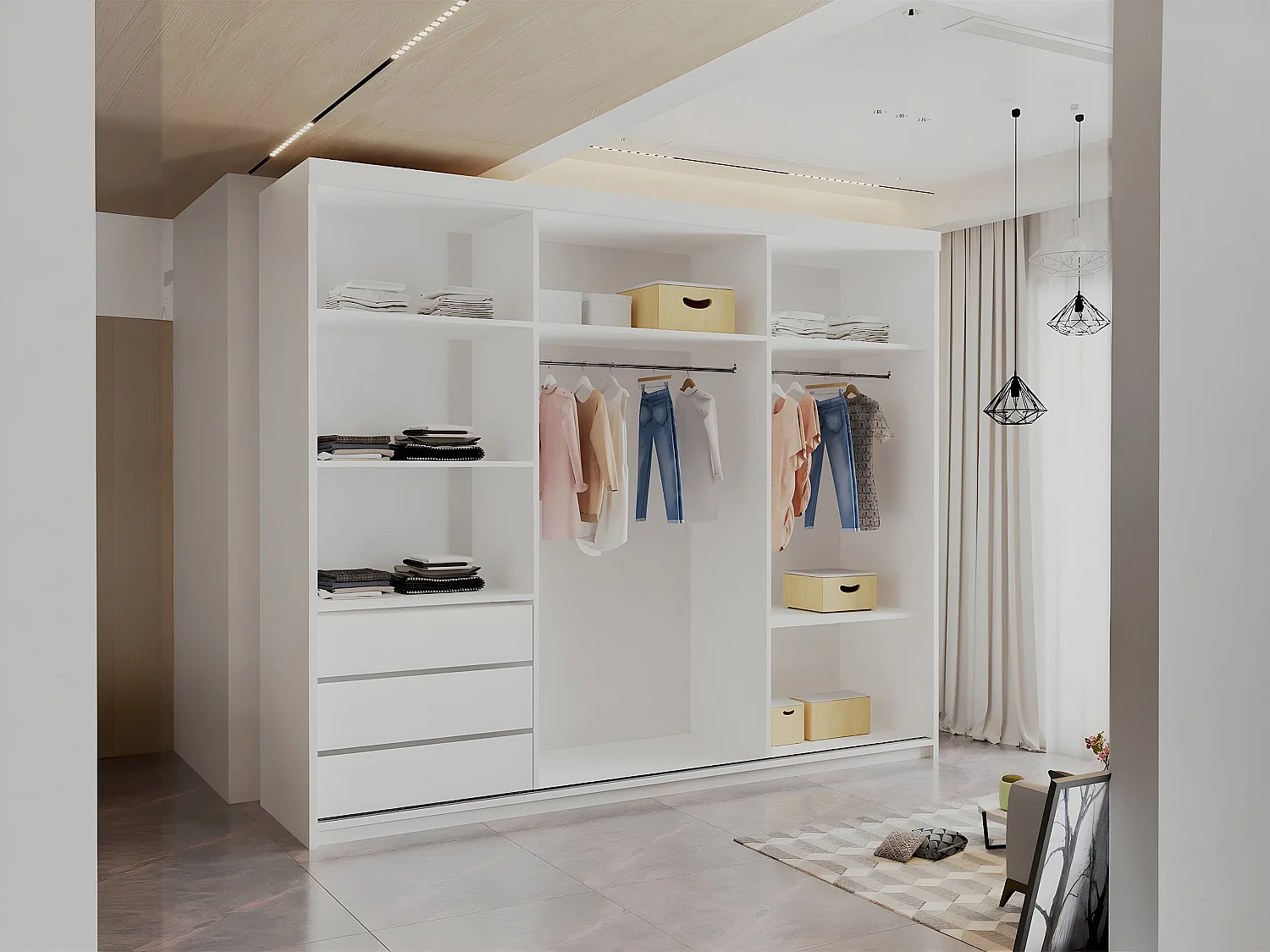 Sliding Mirrored Door Wardrobe - 250cm white - Royal