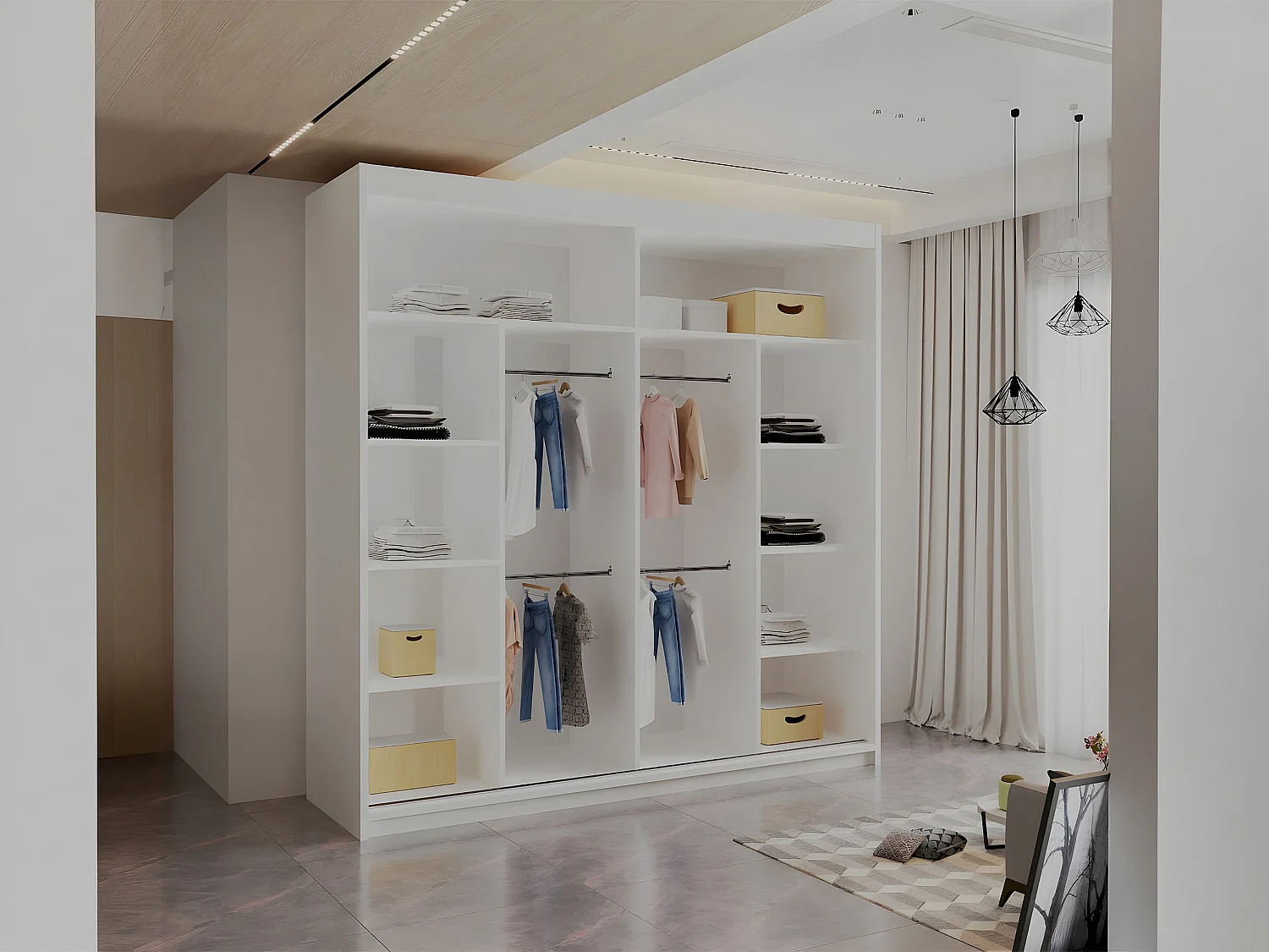 Sliding Mirrored Door Wardrobe - 203cm white - Royal