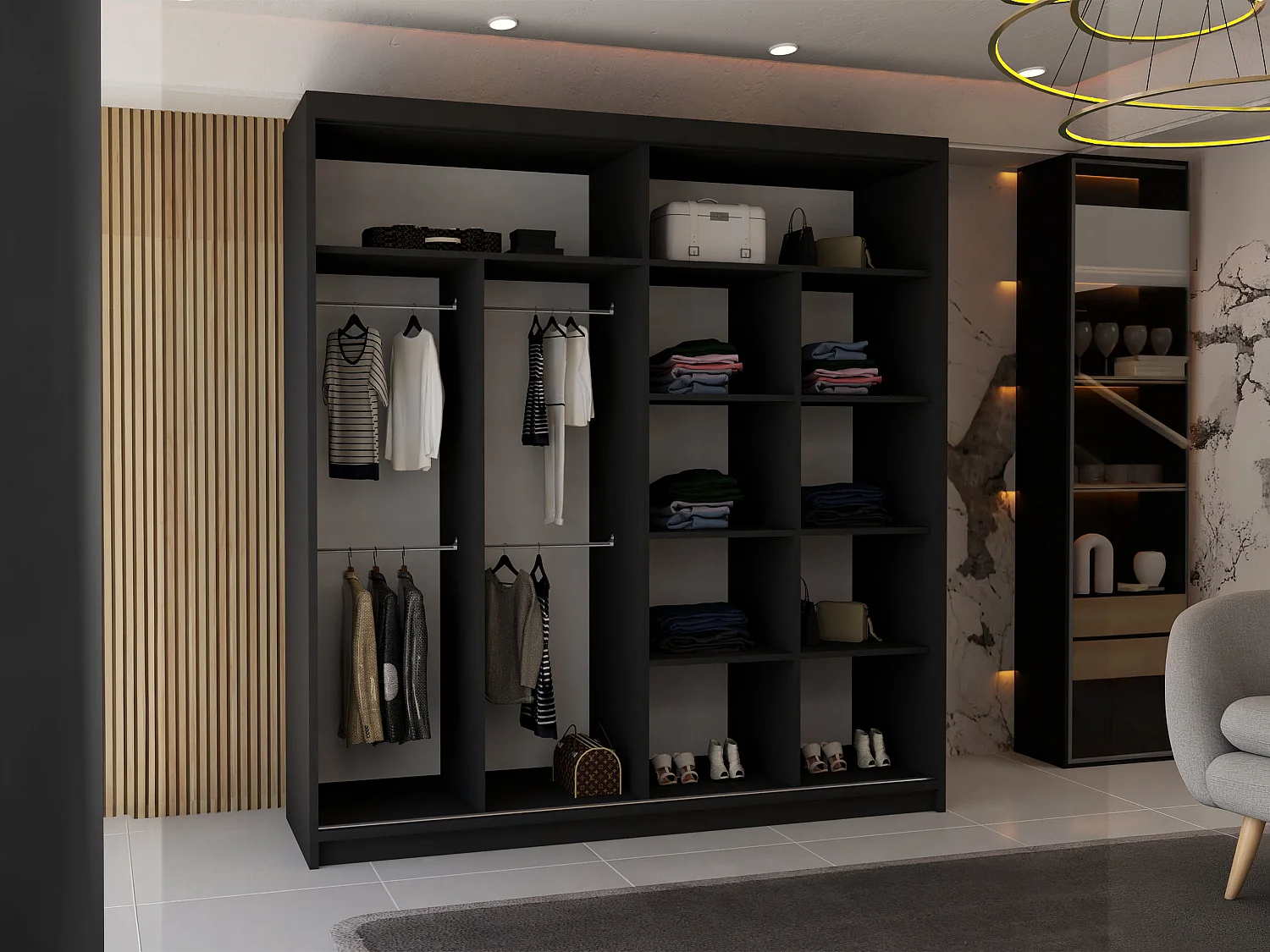 Sliding Wardrobe with Mirror Door - 203cm grey - Stylish