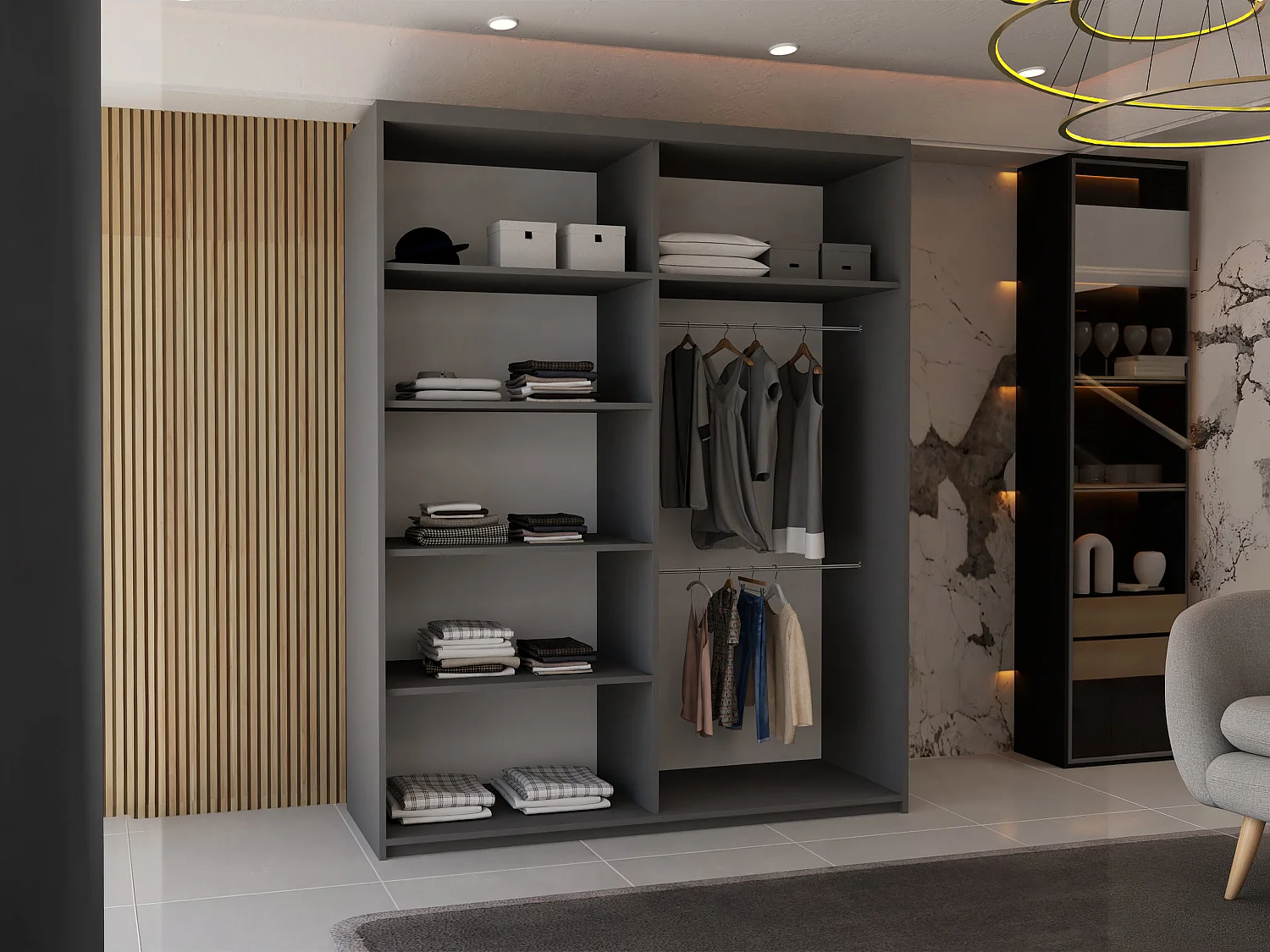 Sliding Wardrobe with Mirror Door - 150cm grey - Stylish