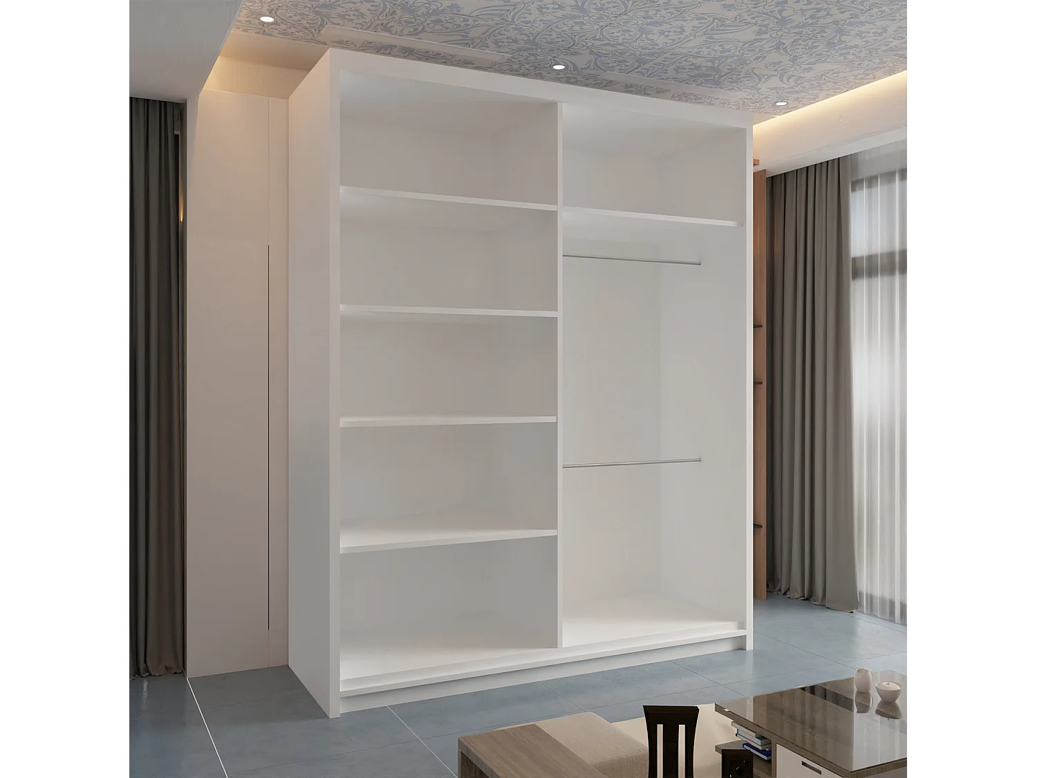 Mirrored Wardrobe with Sliding Doors - 180cm white - Modern