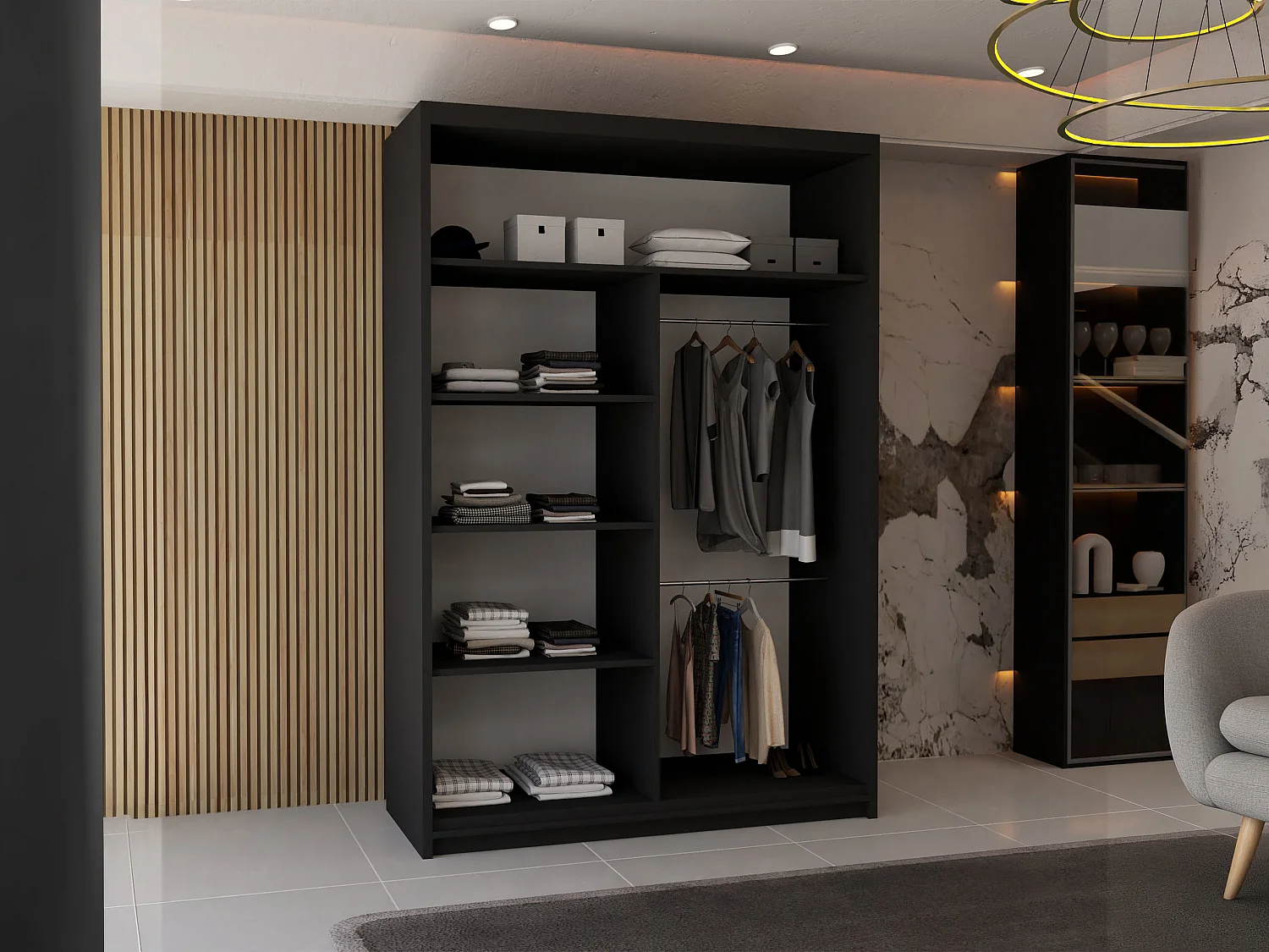 Sliding Wardrobe with Mirror Door - 120cm grey - Stylish