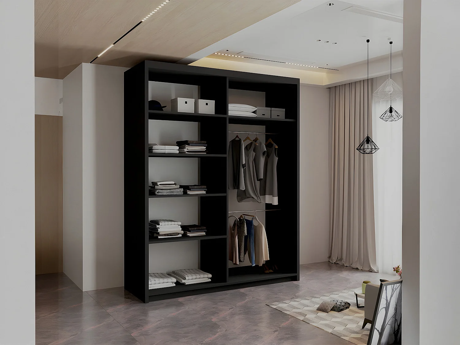 Sliding Mirrored Door Wardrobe - 150cm black - Royal