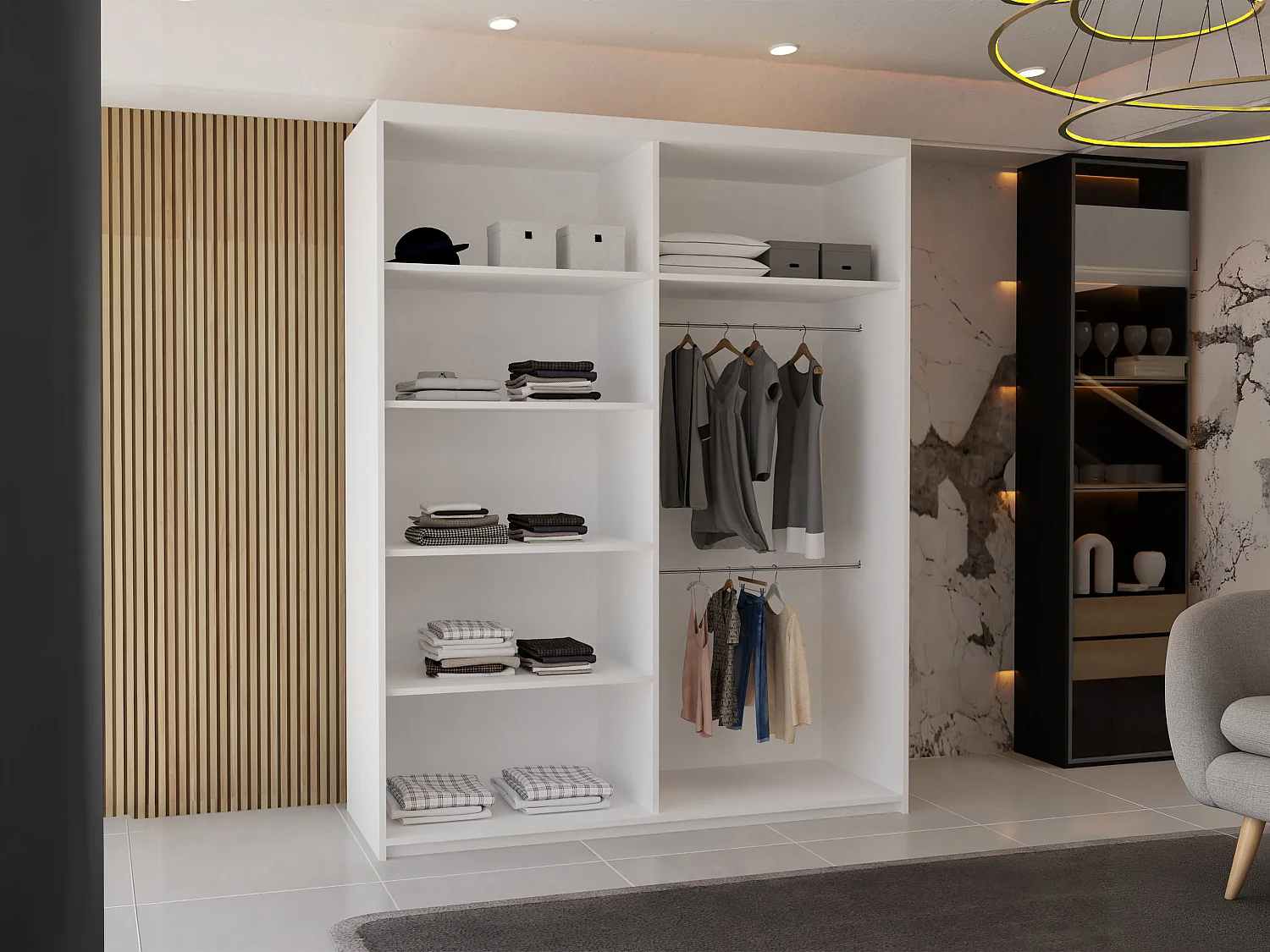 Sliding Wardrobe with Mirror Door - 180cm white - Stylish