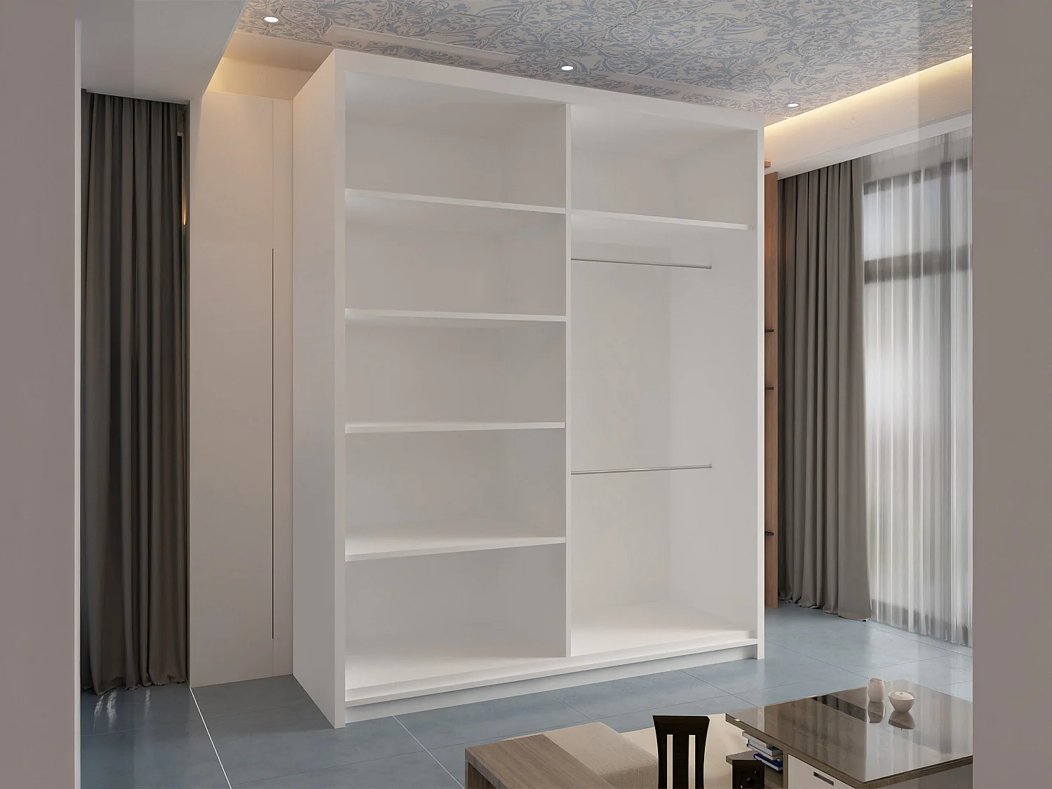 Mirrored Wardrobe with Sliding Doors - 150cm white - Modern