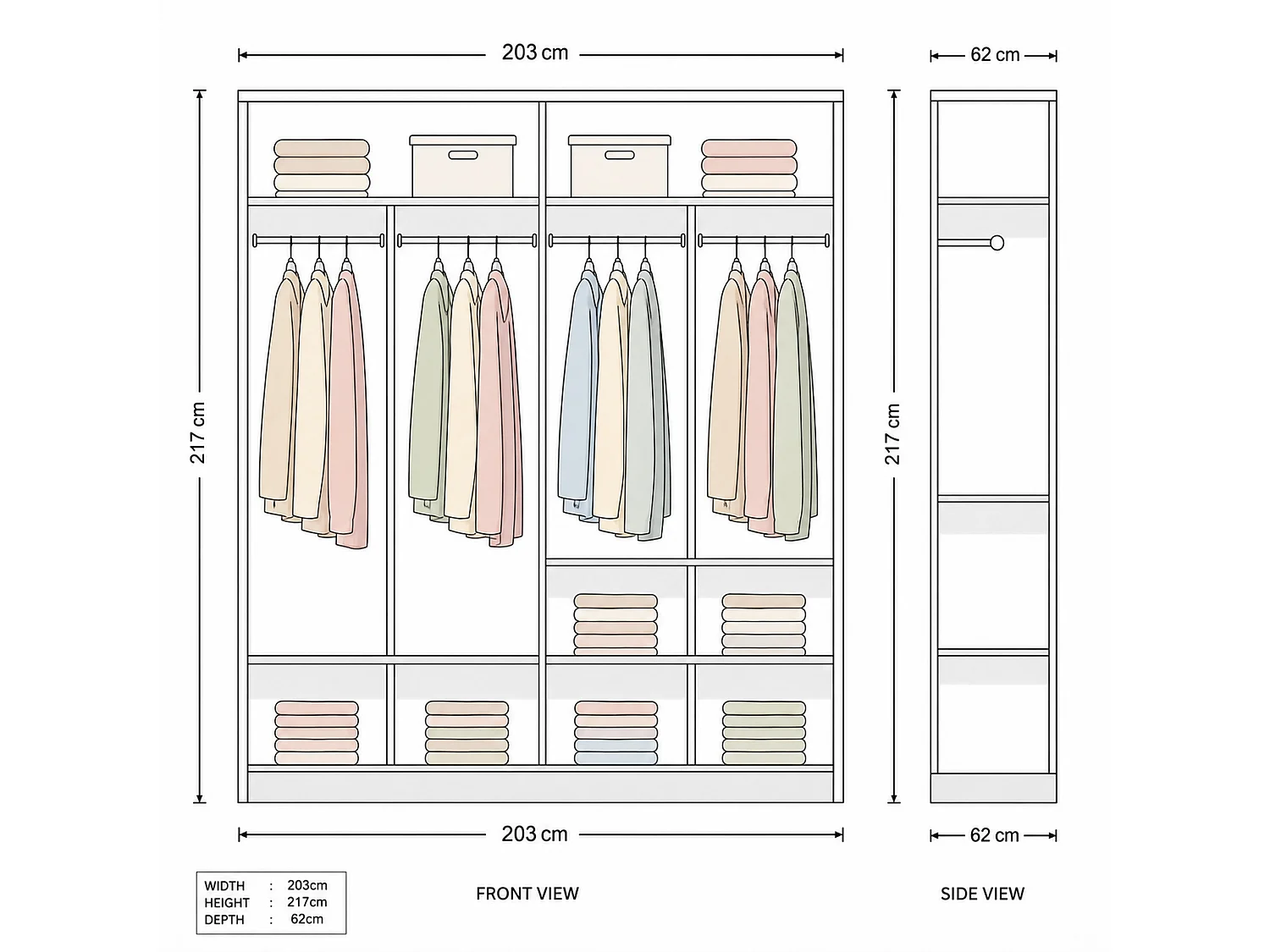 Sliding Mirrored Door Wardrobe - 203cm black - Royal