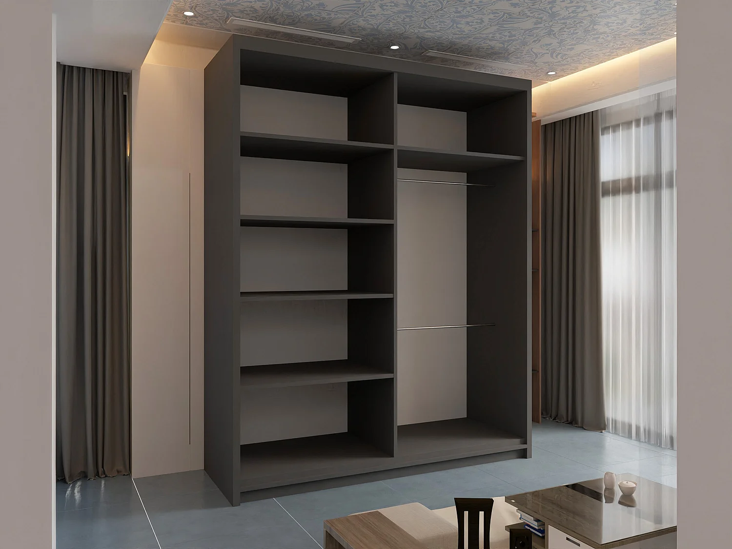 Mirrored Wardrobe with Sliding Doors - 150cm grey - Modern