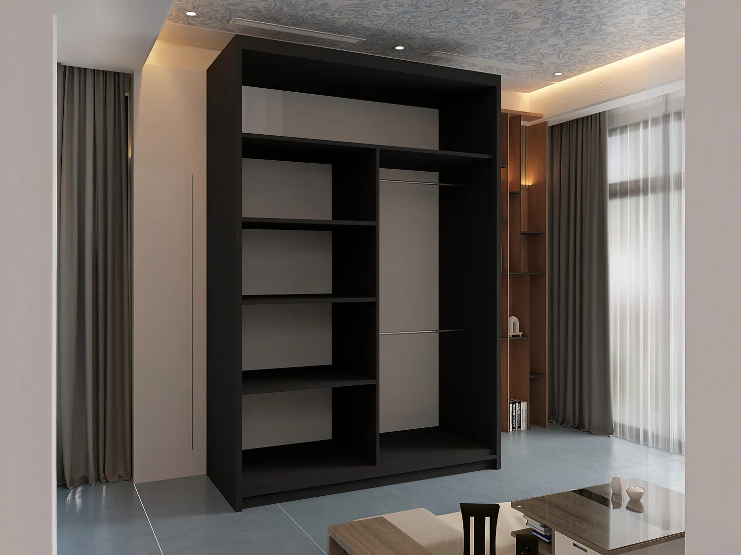 Mirrored Wardrobe with Sliding Doors - 120cm black - Modern