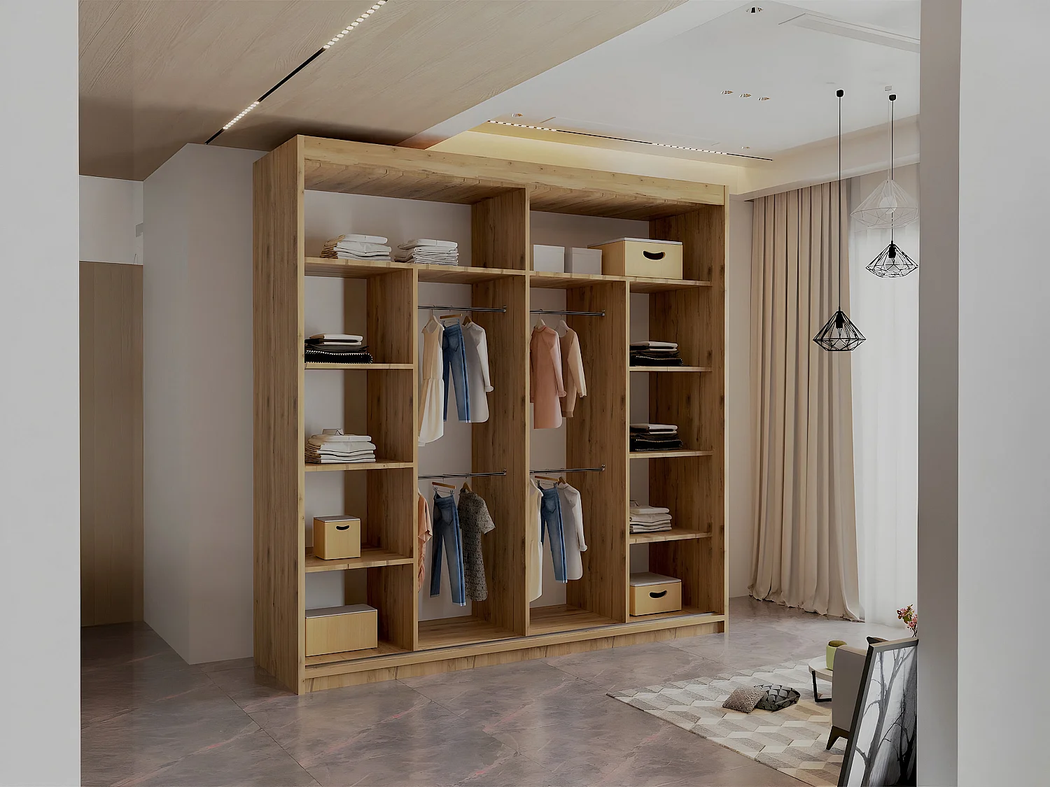 Sliding Mirrored Door Wardrobe - 203cm oak - Royal