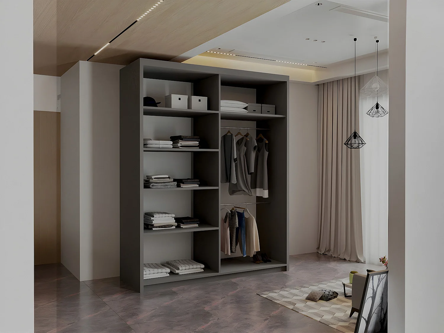 Sliding Mirrored Door Wardrobe - 150cm grey - Royal