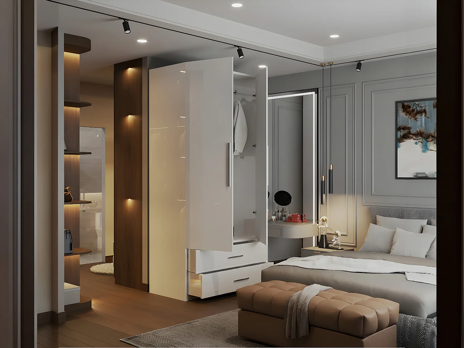High Gloss Mirrored Wardrobe with Drawers - 80cm White - Valencia