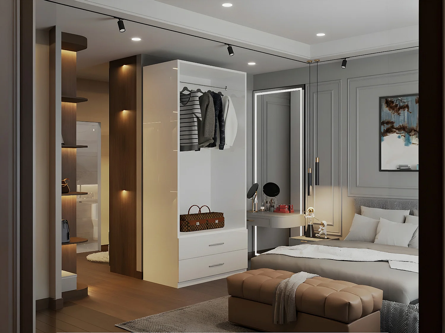 High Gloss Mirrored Wardrobe with Drawers - 80cm White - Valencia