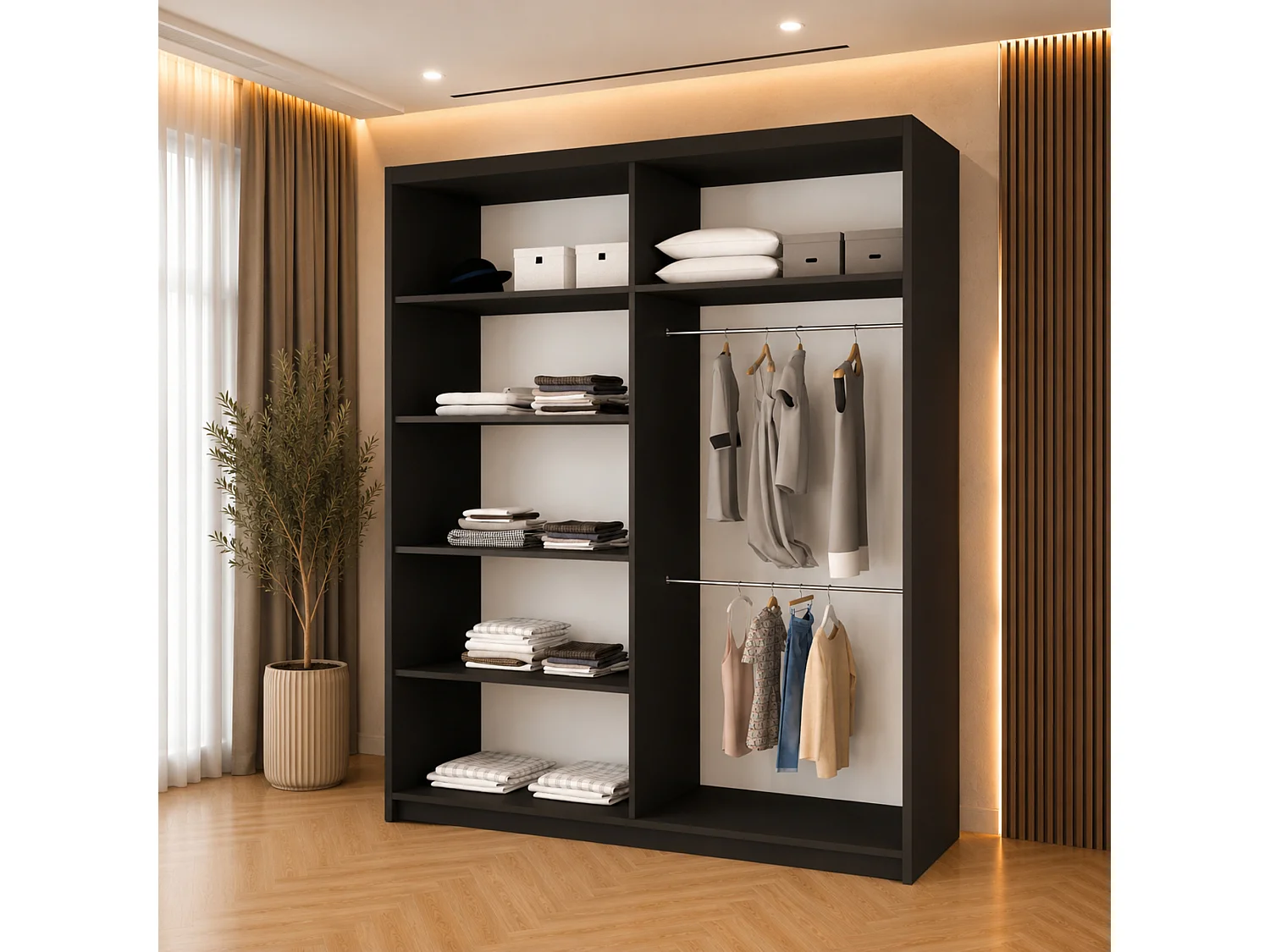 Sliding Wardrobe with Mirror Door - 180cm grey - Stylish
