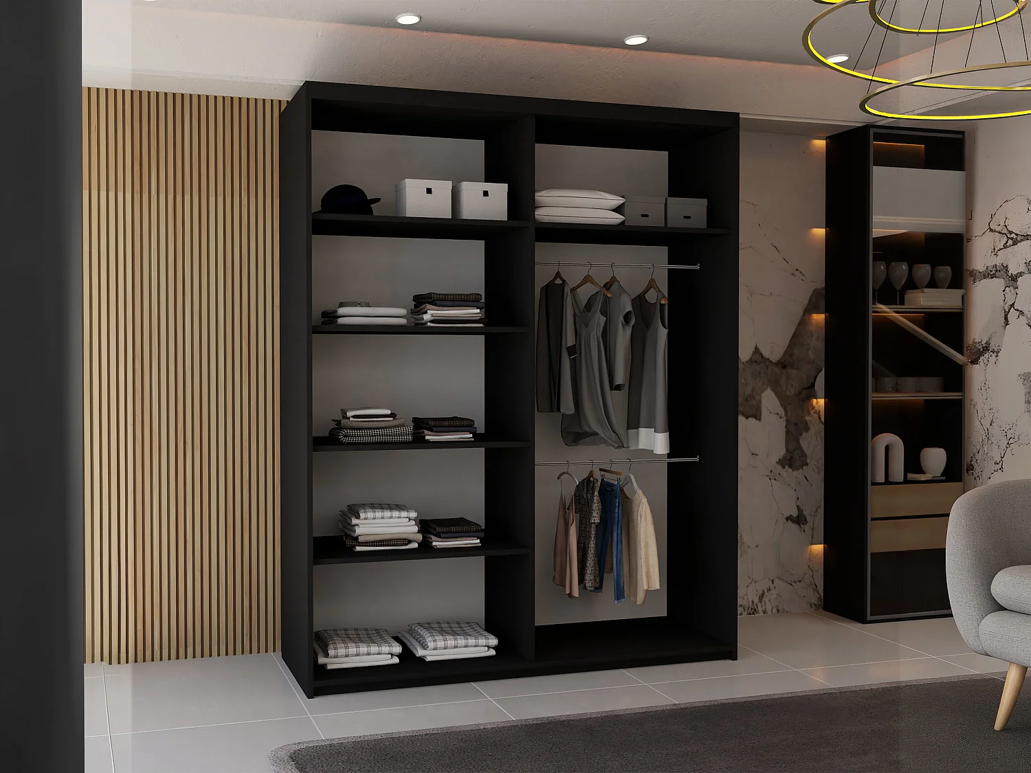 Sliding Wardrobe with Mirror Door - 150cm black - Stylish