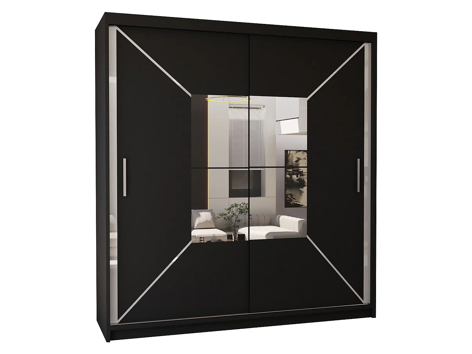 Sliding Wardrobe with Mirror Door - 150cm black - Stylish