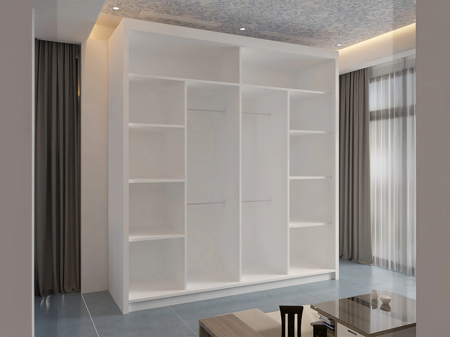 Mirrored Wardrobe with Sliding Doors - 203cm white - Modern