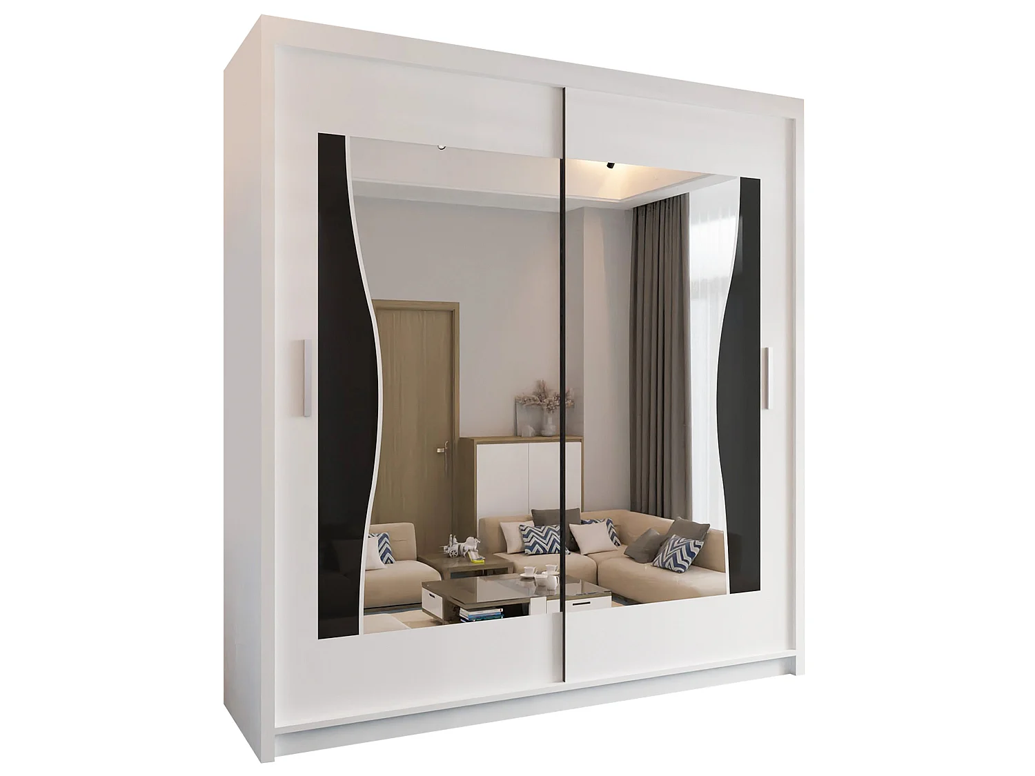 Mirrored Wardrobe with Sliding Doors - 203cm white - Modern