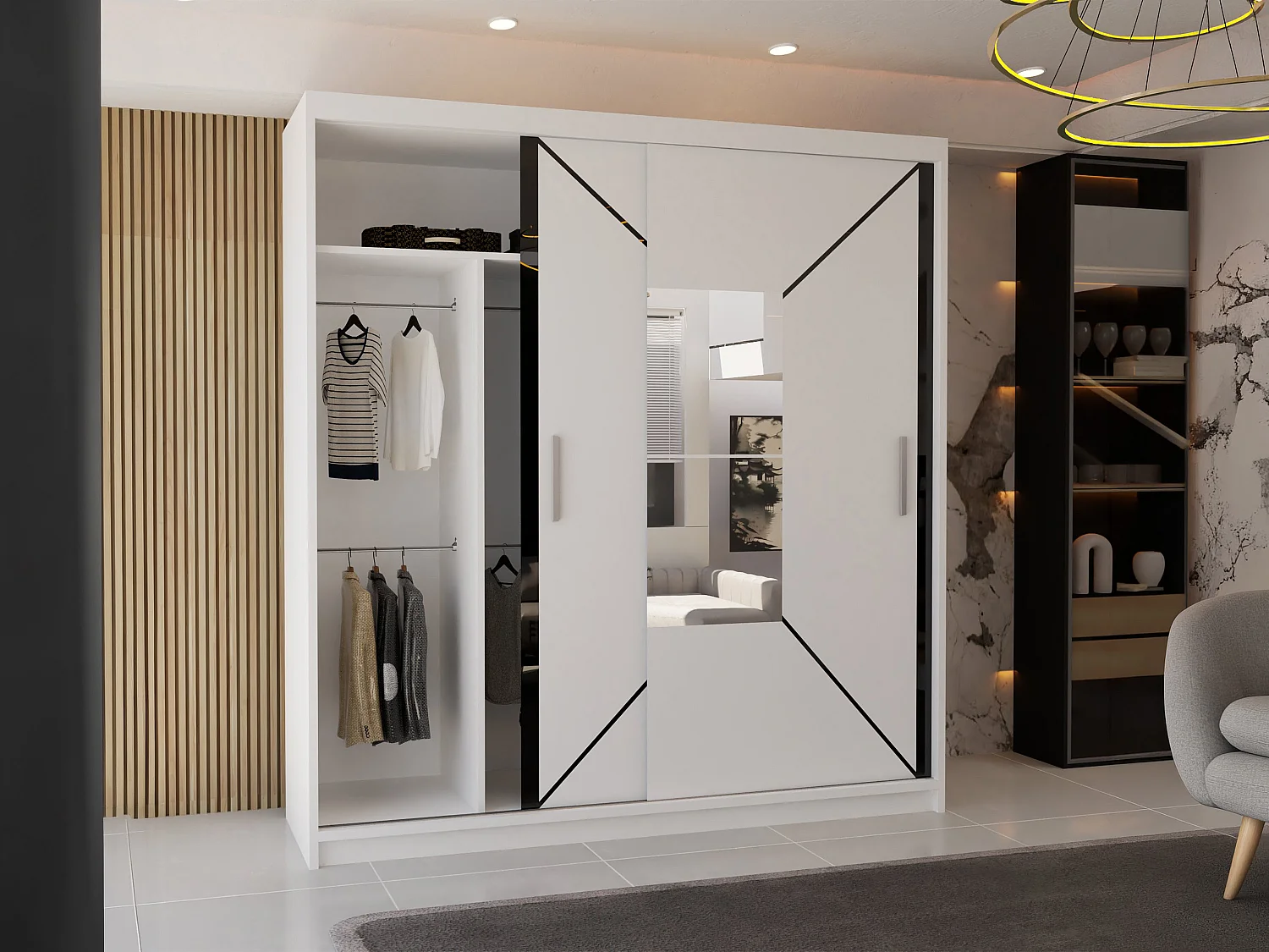 Sliding Wardrobe with Mirror Door - 203cm white - Stylish