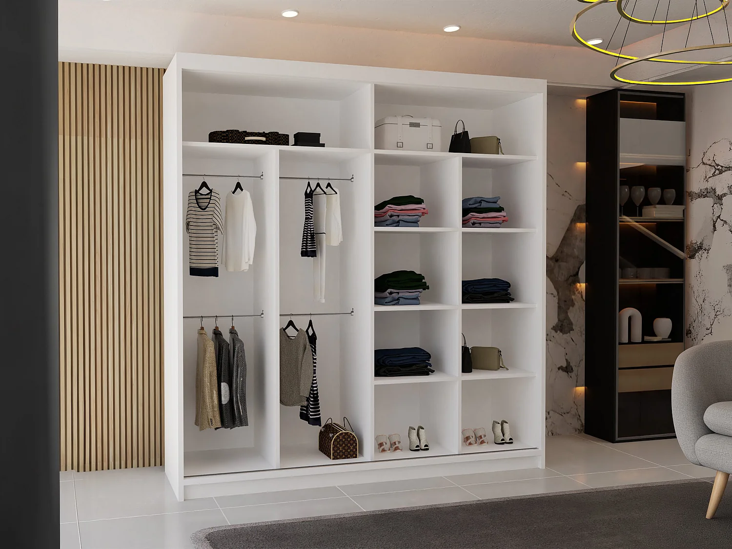 Sliding Wardrobe with Mirror Door - 203cm white - Stylish