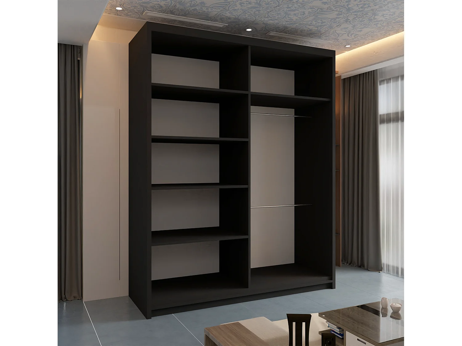 Mirrored Wardrobe with Sliding Doors - 180cm black - Modern