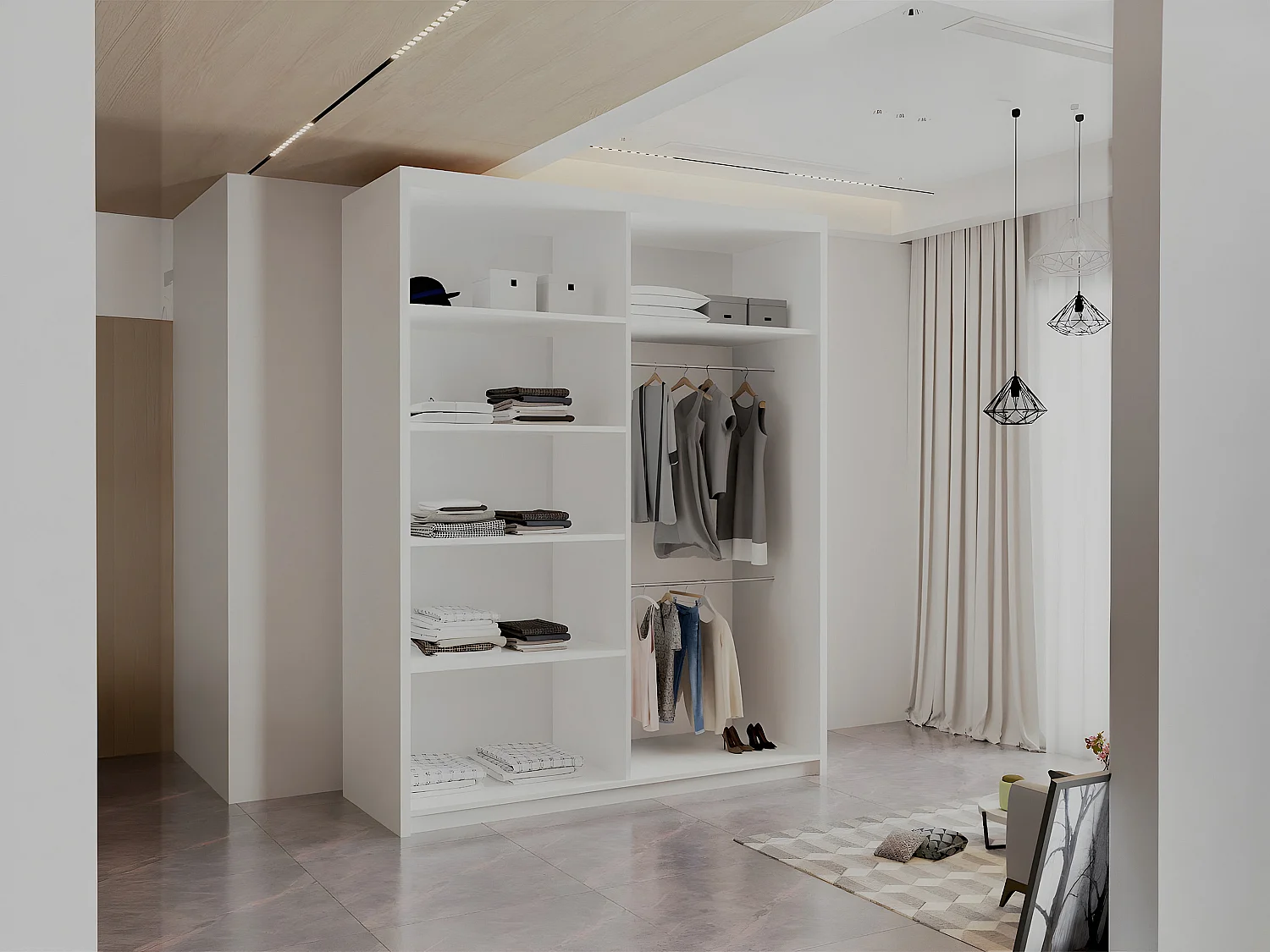 Sliding Mirrored Door Wardrobe - 150cm white - Royal